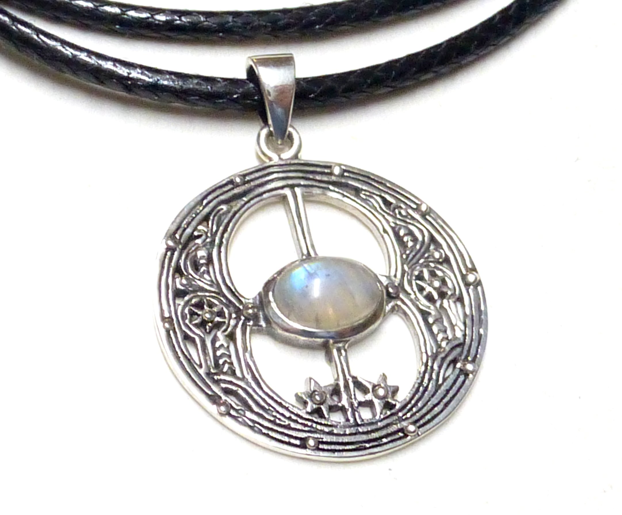 Avalon Anhänger mit Mondstein, 925 Sterlingsilber, Ø 2,4 cm, inkl. Textilband 45 cm, Damen Schmuck