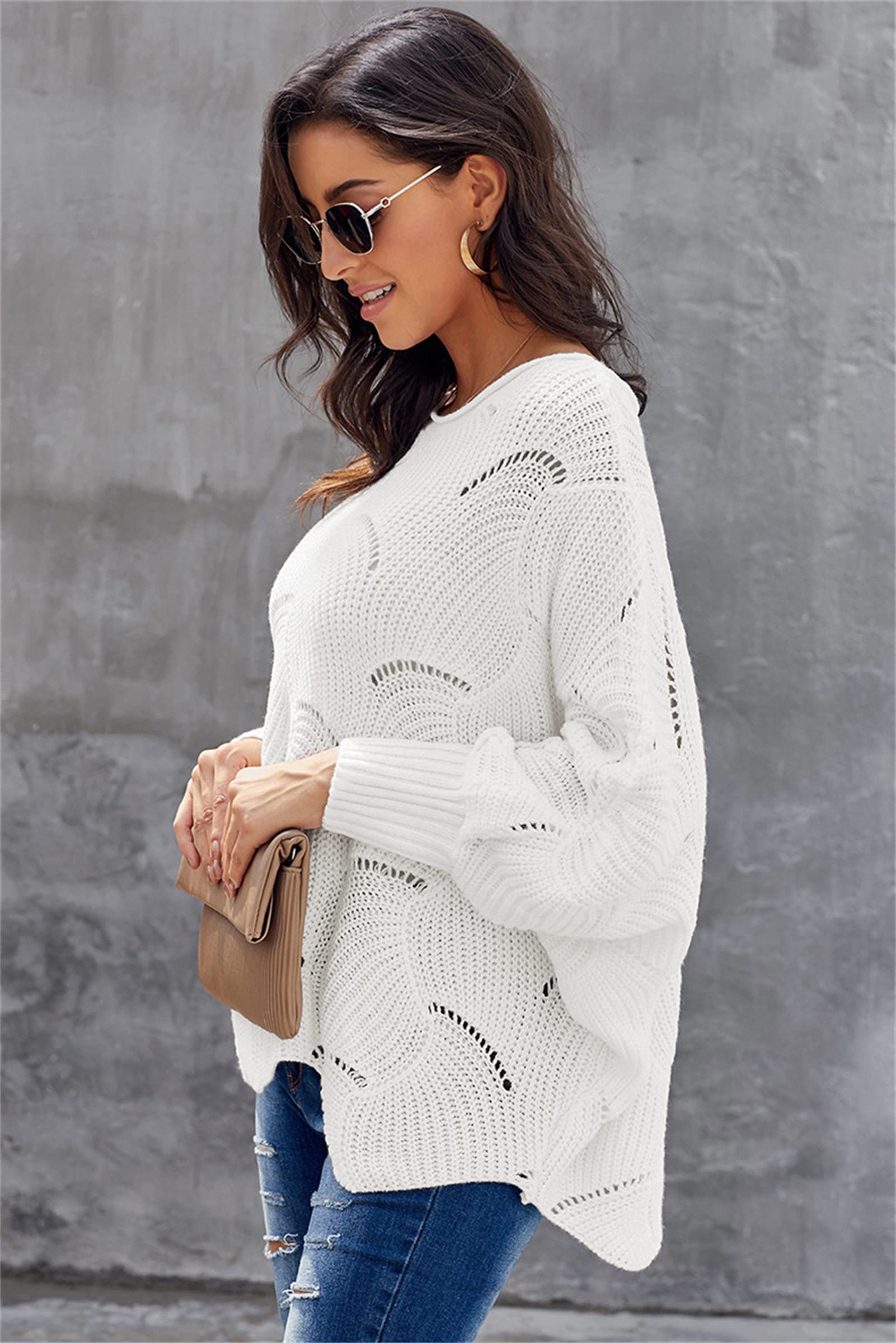 Damski sweter z nietoperzem, sweter z odkrytymi ramionami, sweter dla kobiet, luźny sweter, koszulki z długim rękawem, swetry, bluzki, dzianina, z wycięciami, dzianina