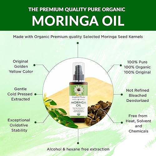 Miniatura 2 de Organic Veda Aceite de moringa  Aceite virgen orgánico prensado en frío USDA hecho con granos de semillas de moringa orgánicos de primera calidad