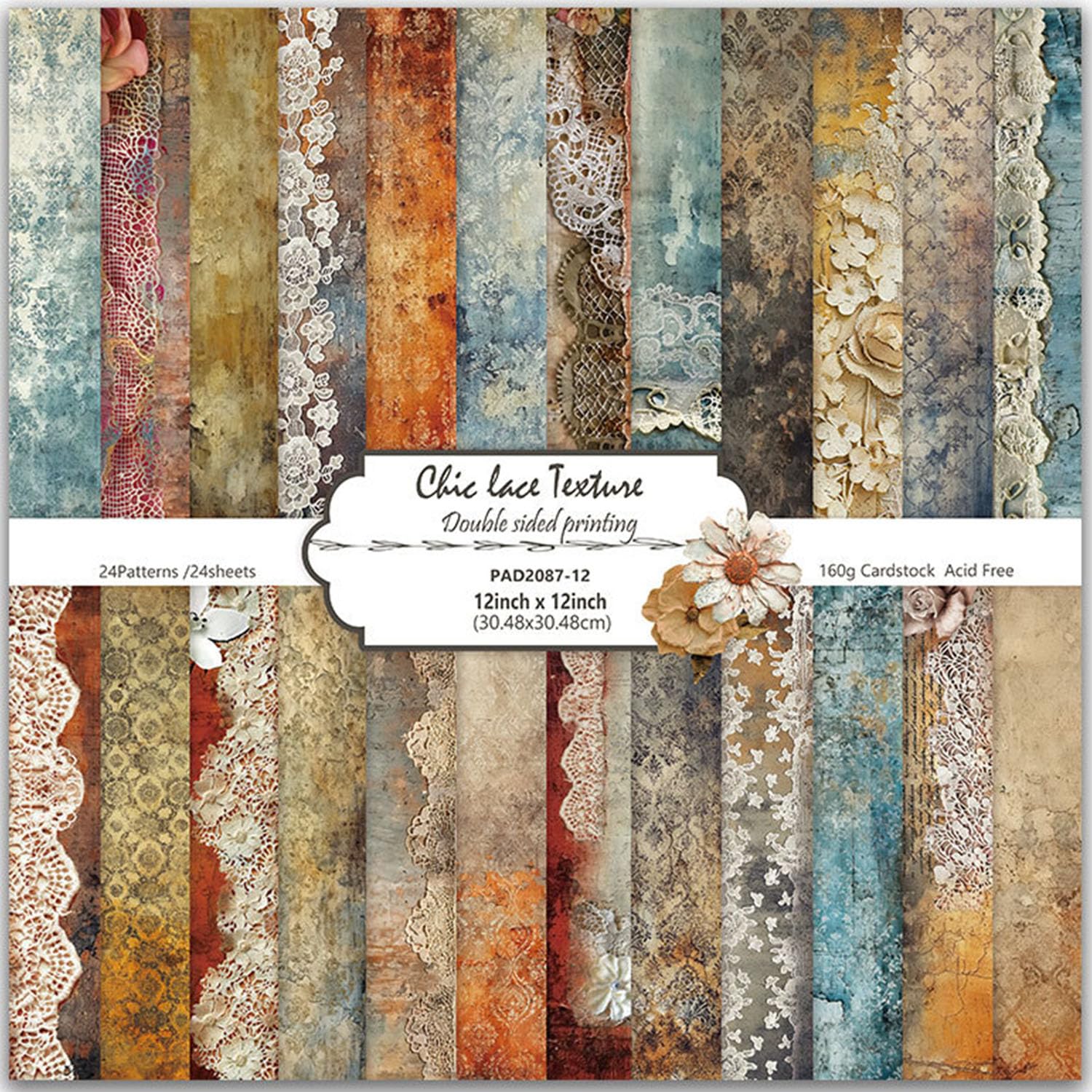 24 Sheets Scrapbook Paper,12x12 Inch Scrapbooking Papers Boho Pattern Paper Set,Double-Sided Craft Decoupage Papers for DIY Card Making,Crafts,Art Journaling,Gift Decoration,Photo Album(Vintage)