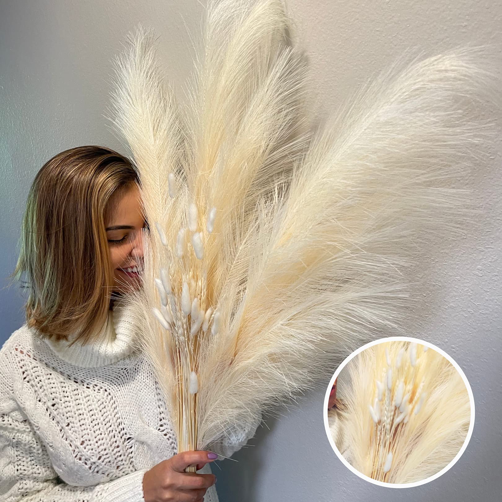 Buy Pampas Grass Decor Tall, Faux Pampas Grass Large, 3 Fake Artificial