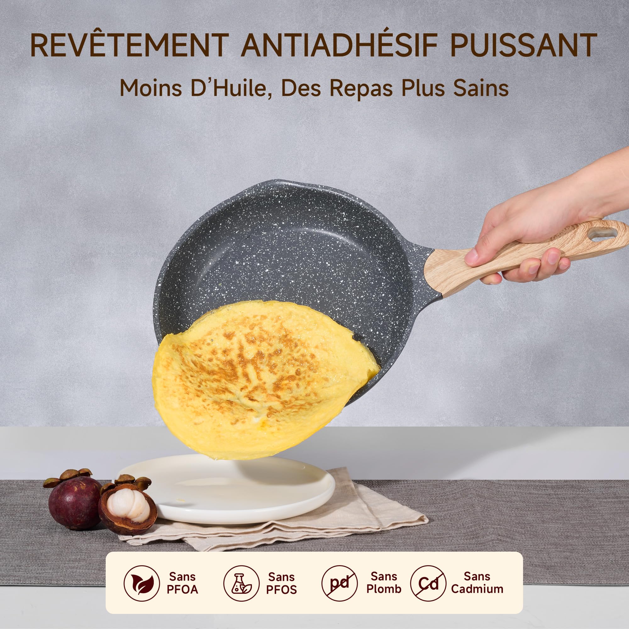 JEETEE Batterie de Cuisine Induction 23 Pièces, Lot Poêle et Casserole | Revêtement Antiadhésif Sain sans PFOA, Tous Feux, Diffusion Homogène de Chaleur, Nettoyage Facile pour Cuisine Maison