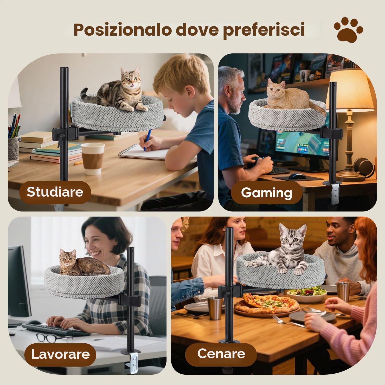 Letto per gatti con scrivania regolabile in altezza girevole a 360°, anti-pizzicamento e salvaspazio, con motivo a ananas (XL, grigio scuro)