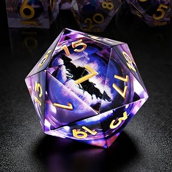 DND Resin Dice Dragon Eye Liquid Core Dice Set Sharp Edged Dice Set with Box, Dungeons and Dragons Polyhedral Dice, D&D RPG Role Playing Games Purple