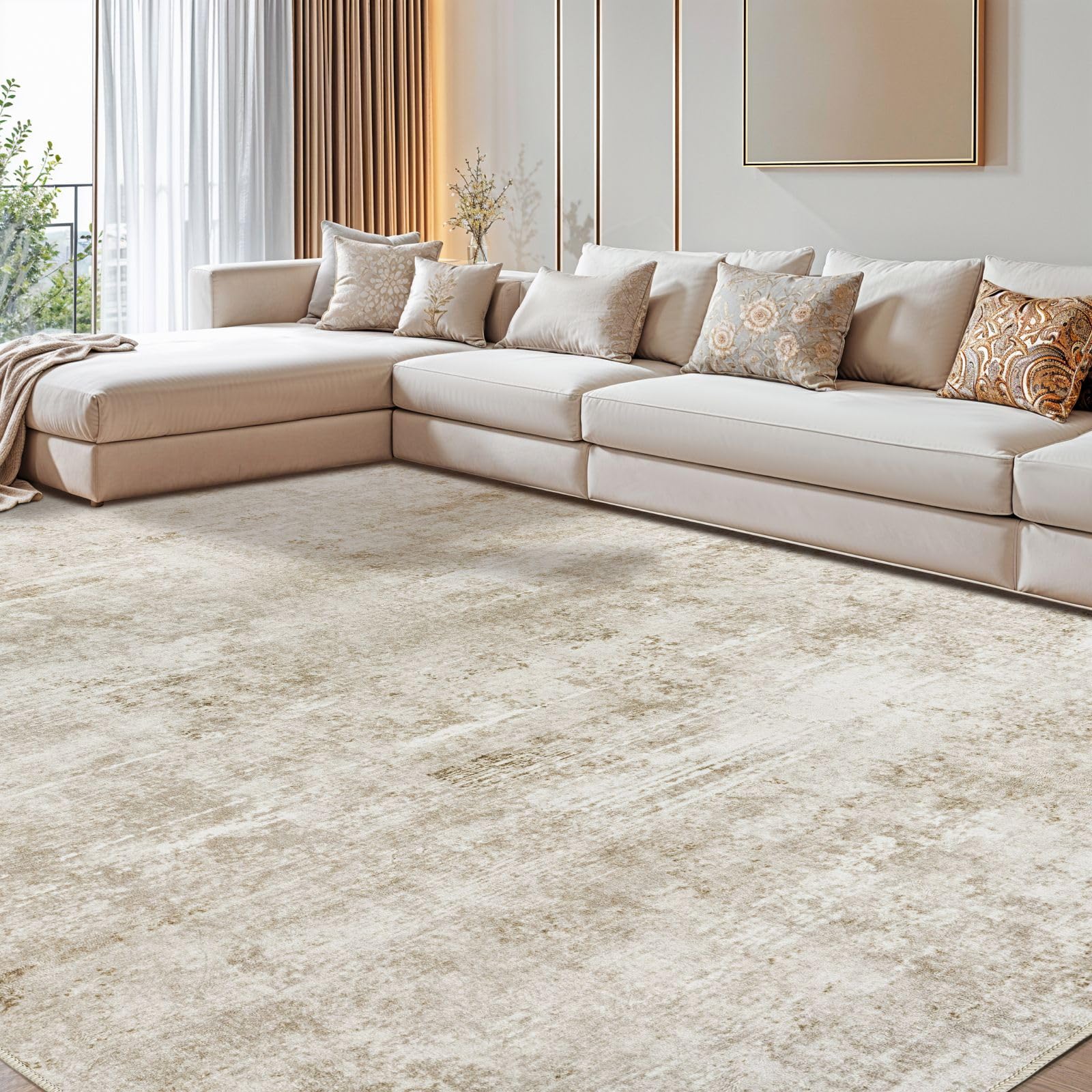 DEITAS Modern Abstrakte Teppich Wohnzimmer 200x300cm, Ultraweicher Waschbarer Kunstwolle Teppich, Weich rutschfest Pflegeleicht, Großer für Schlafzimmer und Esszimmer(Beige)