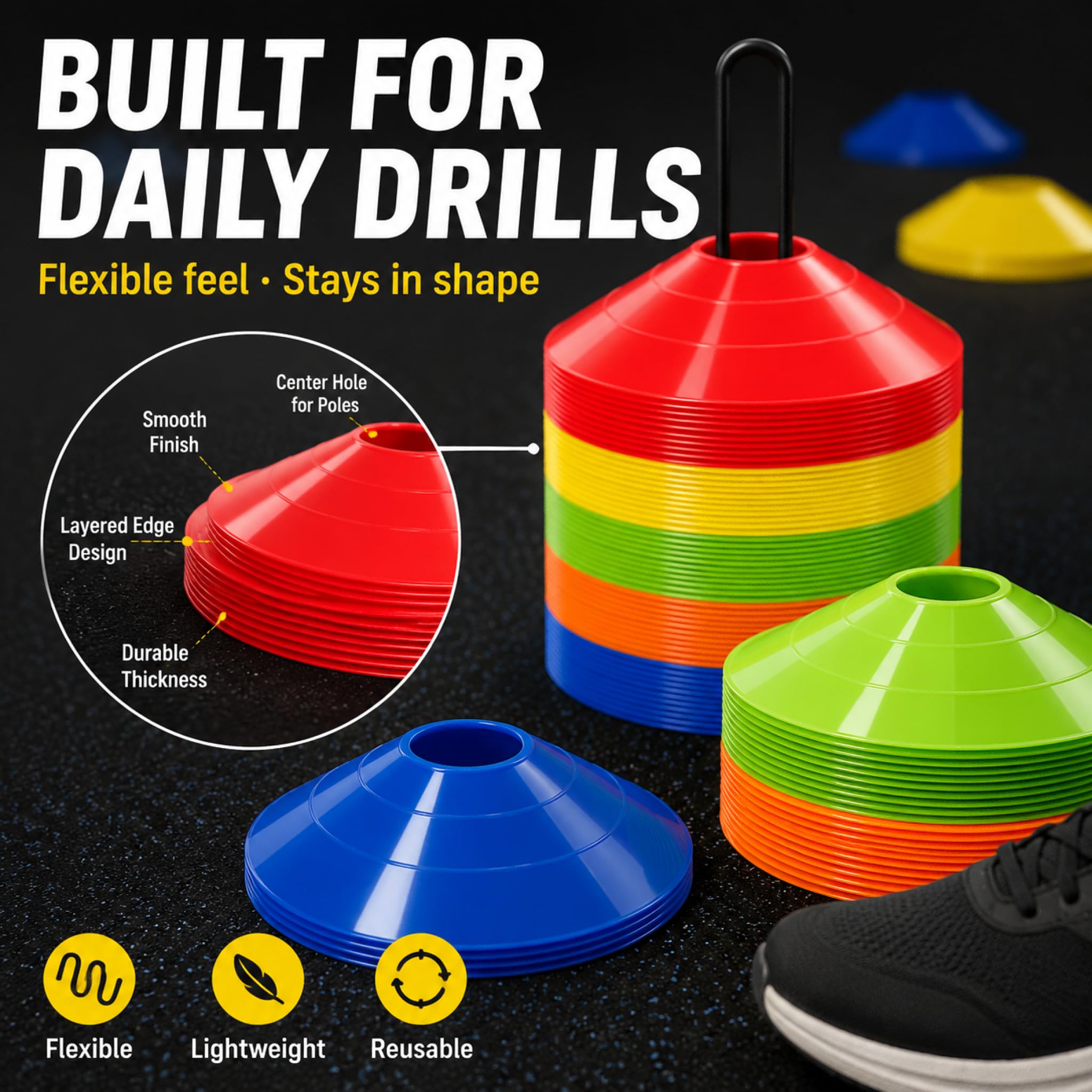 Amazon.com : CLEAN PIONEER 60 Pack Agile Soccer Cones with