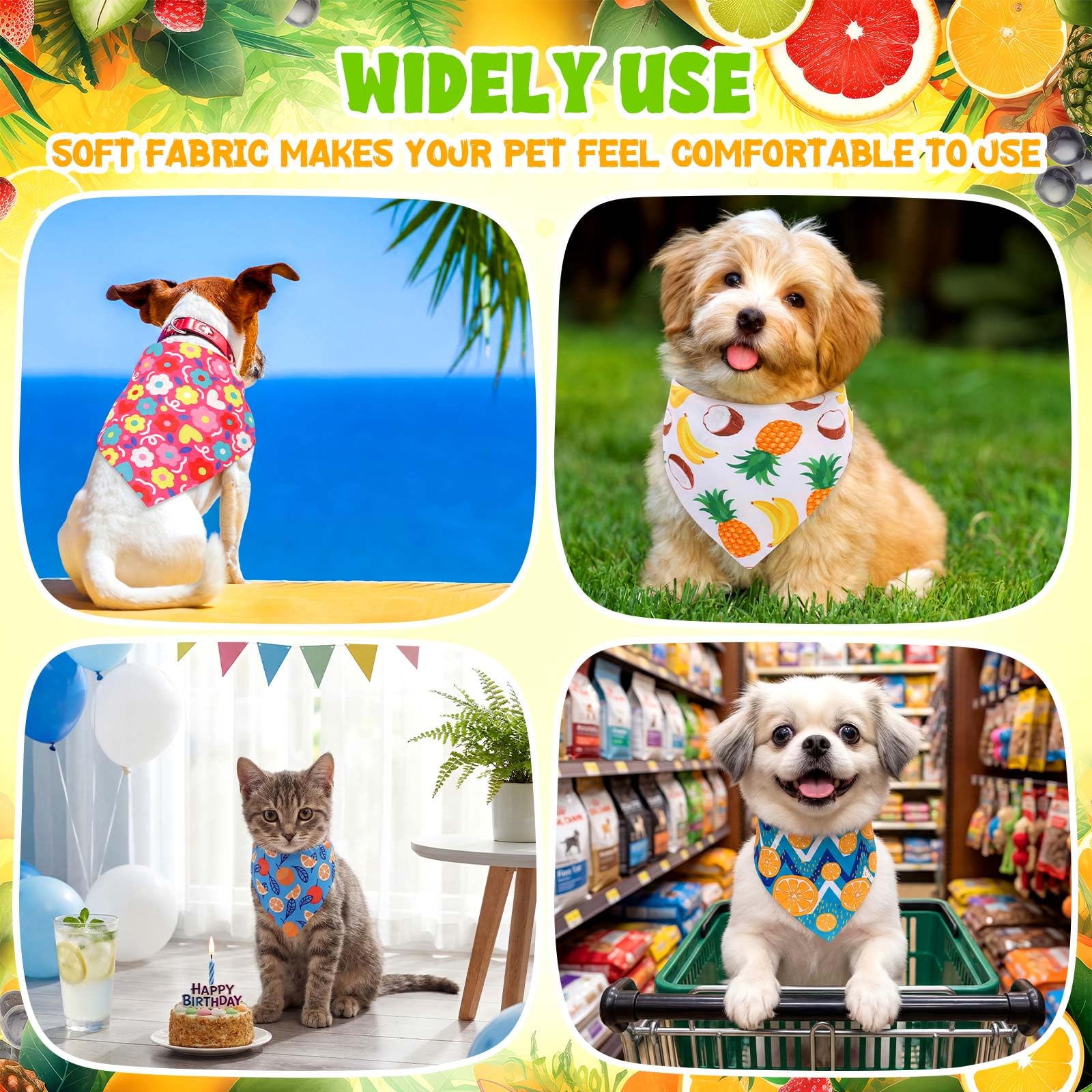 Aliceset 240 bandane estive per cani hawaiane sfuse frutta tropicale Aloha modello colorato fazzoletto per cani bavaglini triangolari sciarpa per animali domestici regali morbidi accessori per costumi