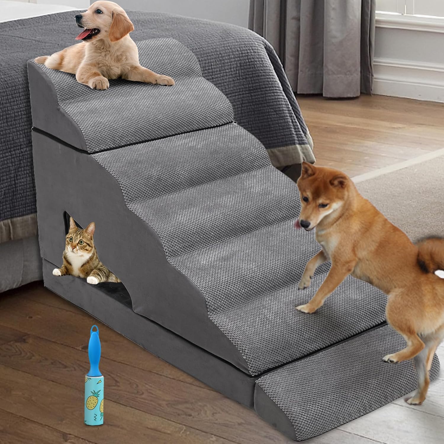 Dog Stairs & Steps Ramps for High Beds 30-36 inches High Tall, LitaiL 30 inch Pet Stairs/Steps for High Beds Large Dogs, Non-Slip 7 Steps Dog Ramps for Small Dogs, for Older Cats 34 H 7-tier Gray