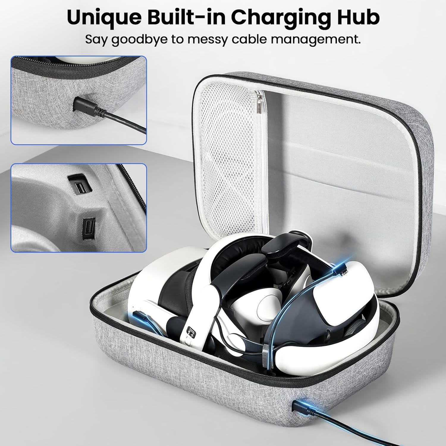 Hard Carrying Case with Type-C Charging Cable, Compatible with Meta Quest 3S, Quest 3, Quest 2, Vision Pro