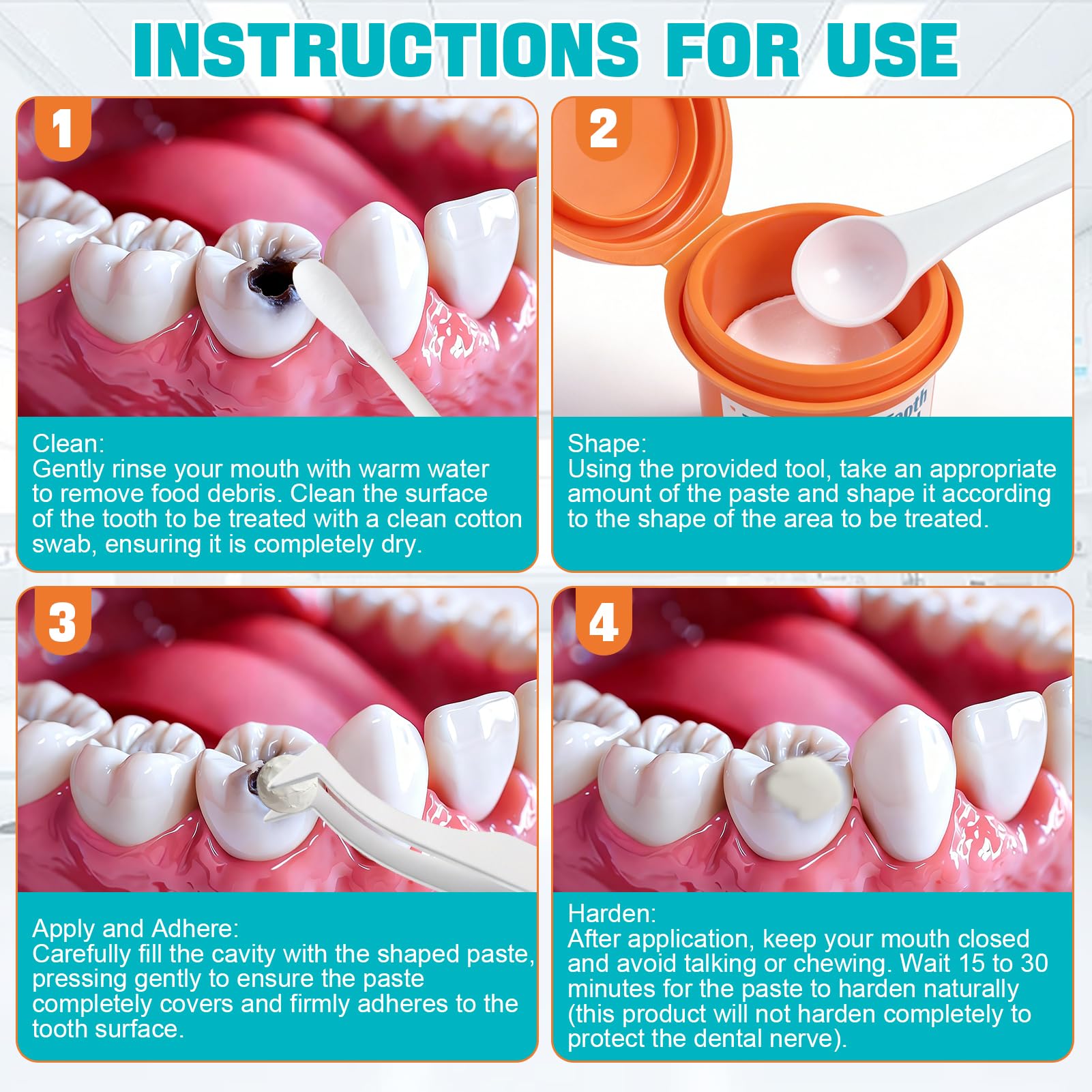 Empaste Dental Profesional, Relleno Dental Temporal, Reparación Dental, 15g