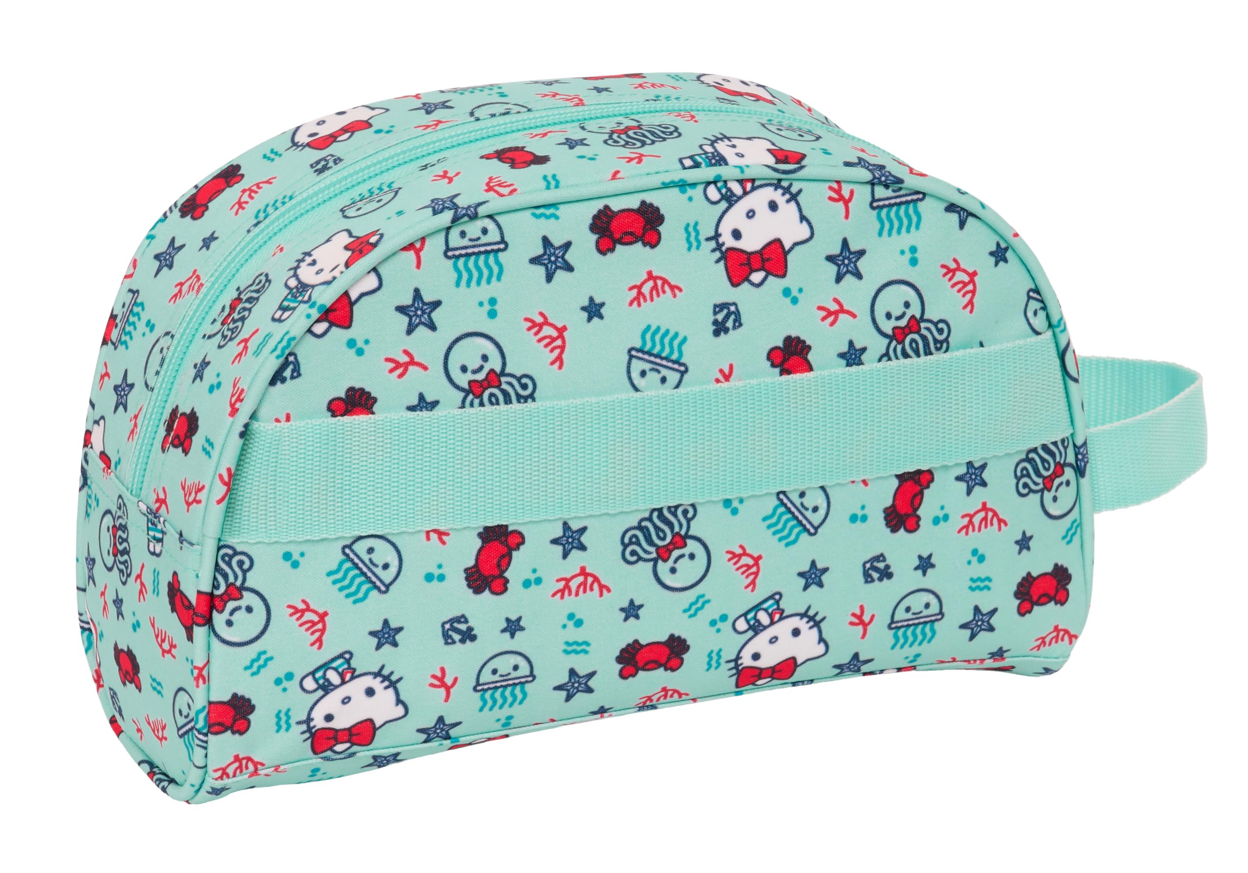 Safta Hello Kitty Sea Lovers - Neceser Grande Niño, Neceser Infantil, Adaptable a Carro, Ideal para Niños de 5 a 14 Años, Cómodo y Versátil, Calidad y Resistencia, 26x16x9 cm, Color Turquesa
