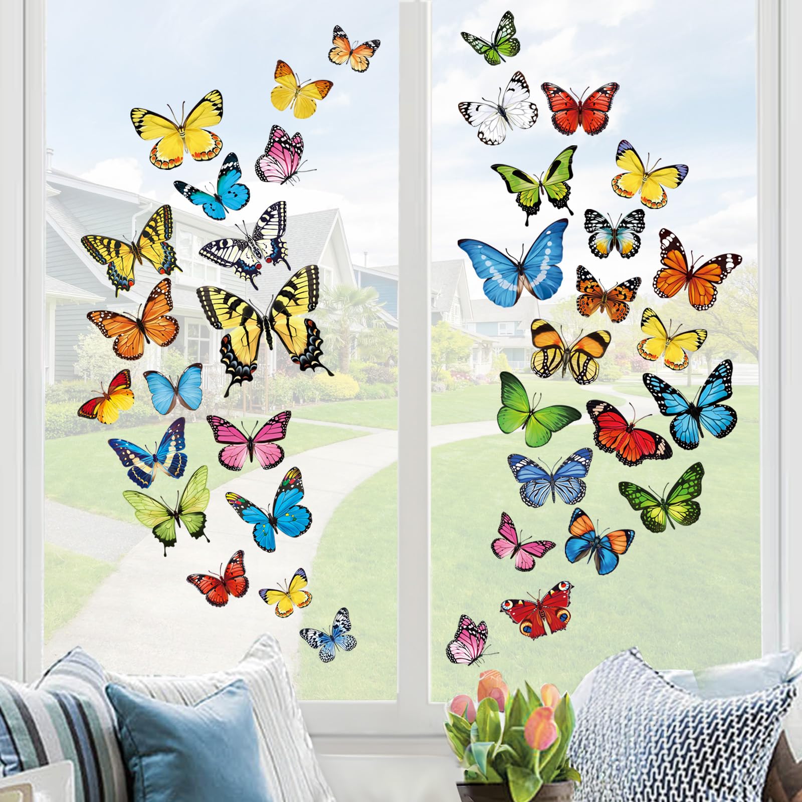 decalmile 38 pcs Butterflies Window Clings Double Sided Spring Summer Butterfly Window Decals Anti-Collision Glass Window Doors Window Stickers