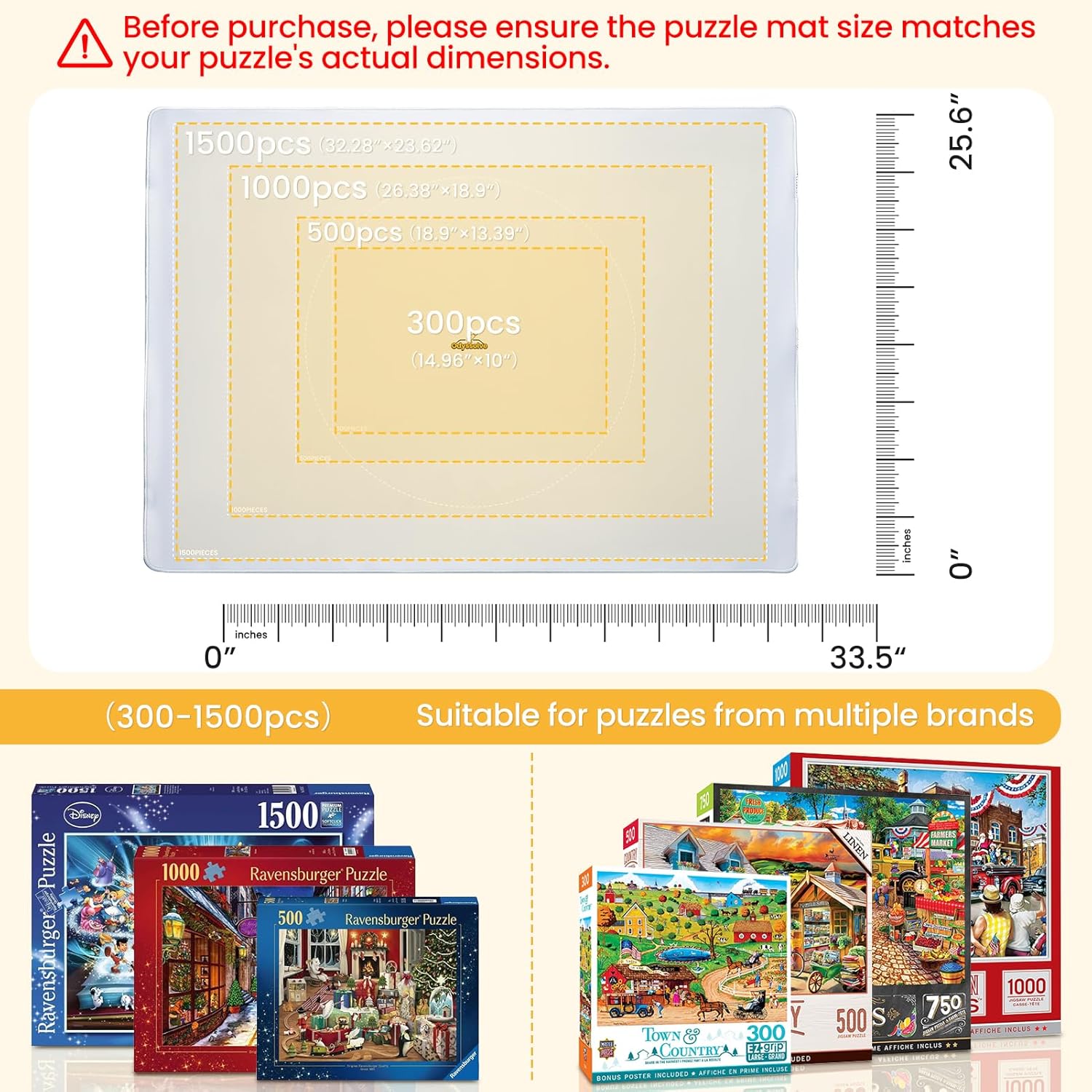 Jigsaw Puzzle Mat Roll Up 500 Pieces Saver Pad 33.5" x 25.6" with 4 Sorting Trays & Travel Storage Bag Portable Non-Slip Rubber Bottom