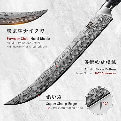 Miniatura 2 de SHAN ZU Cuchillo de carnicero en acero en polvo de alto carbono, cuchillo de pechuga de 12 pulgadas para cortar carne, cortar y cortar cuchillos con