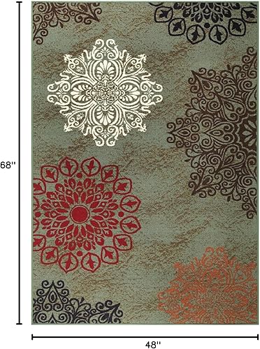 Miniatura 2 de Antep Rugs Alfombras modernas florales 4 x 6 pies antideslizantes (antideslizante) de perfil bajo con parte trasera de goma para interiores (verde,