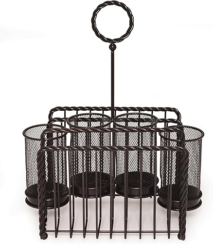 Miniatura 2 de Gourmet Basics by Mikasa Organizador de picnic con cuerda de metal, para cubiertos y servilletas, color negro antiguo