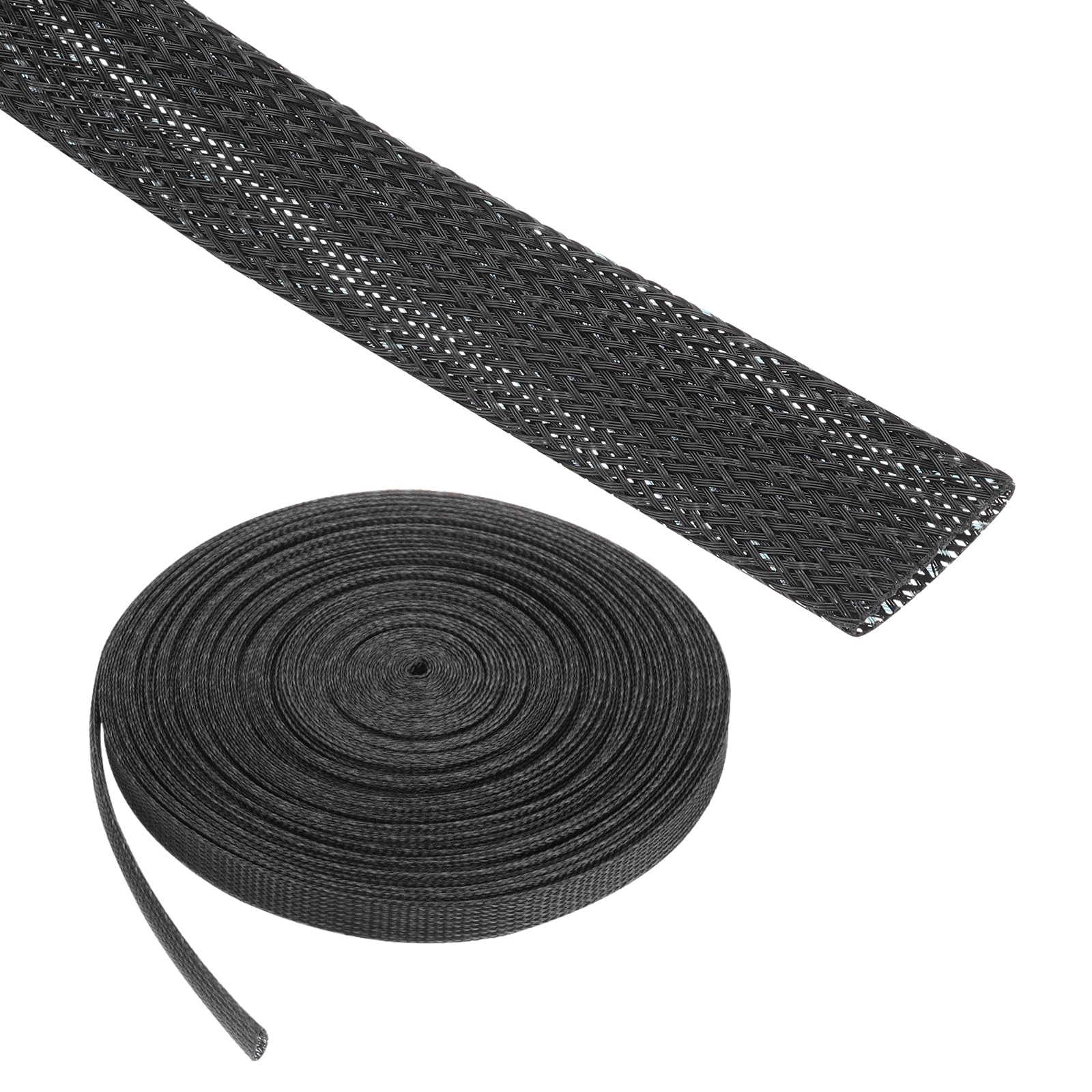 Manga Trenzada Expandible Pet para Cable De 1 Pulgada 100 Pies, Tubo De Manga para Organización De Cables De Pet [Protector De Cables para Audio Video Hogar Oficina]-Negro