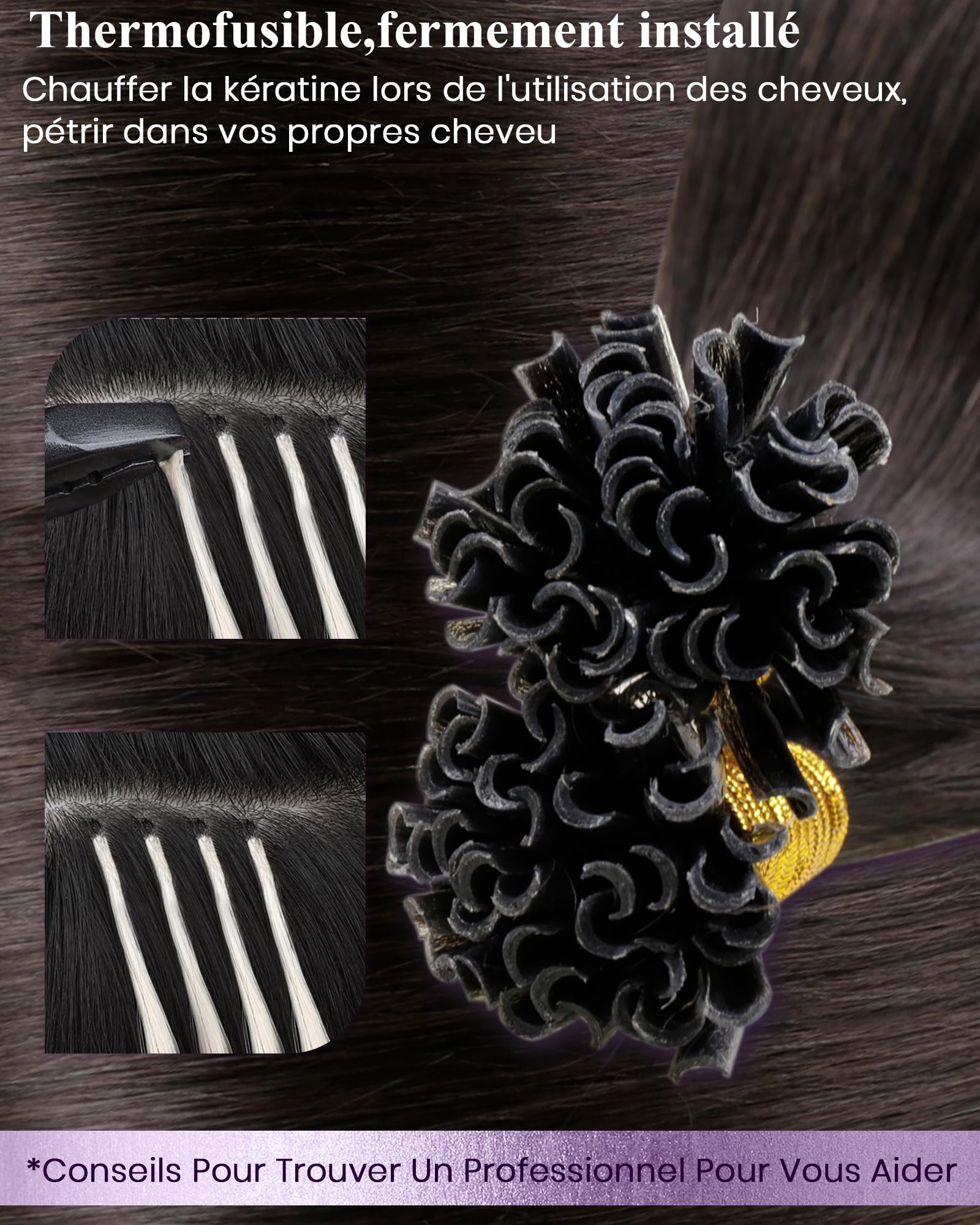LaaVoo Extension Cheveux Naturel Keratine Marron Fonce 50cm 100g 100 Mèche