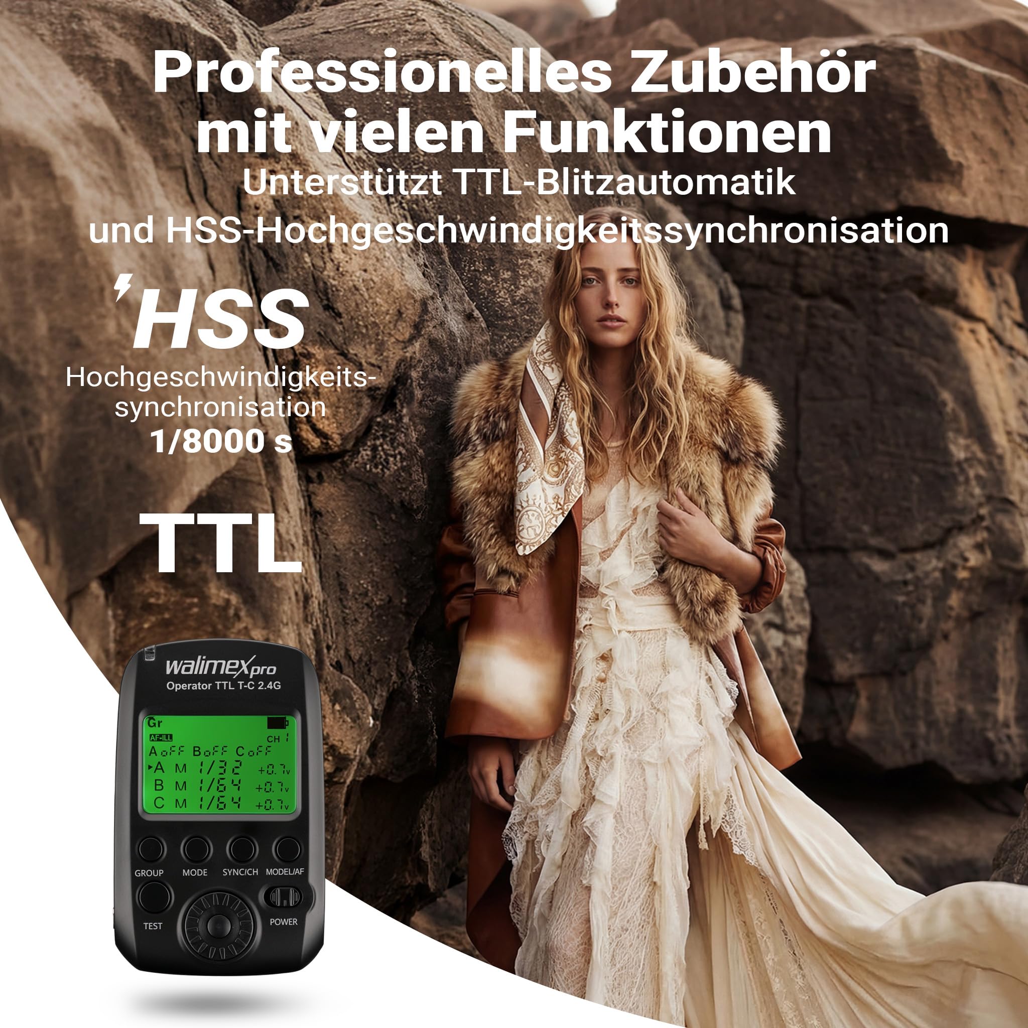 Walimex pro Operator TTL T-C kompatibel mit Canon Kamera, Funk Fernbedienung Auslöser für Newcomer, Emerger, Campaigner, Stager und Mover 200/400 TTL, Transmitter