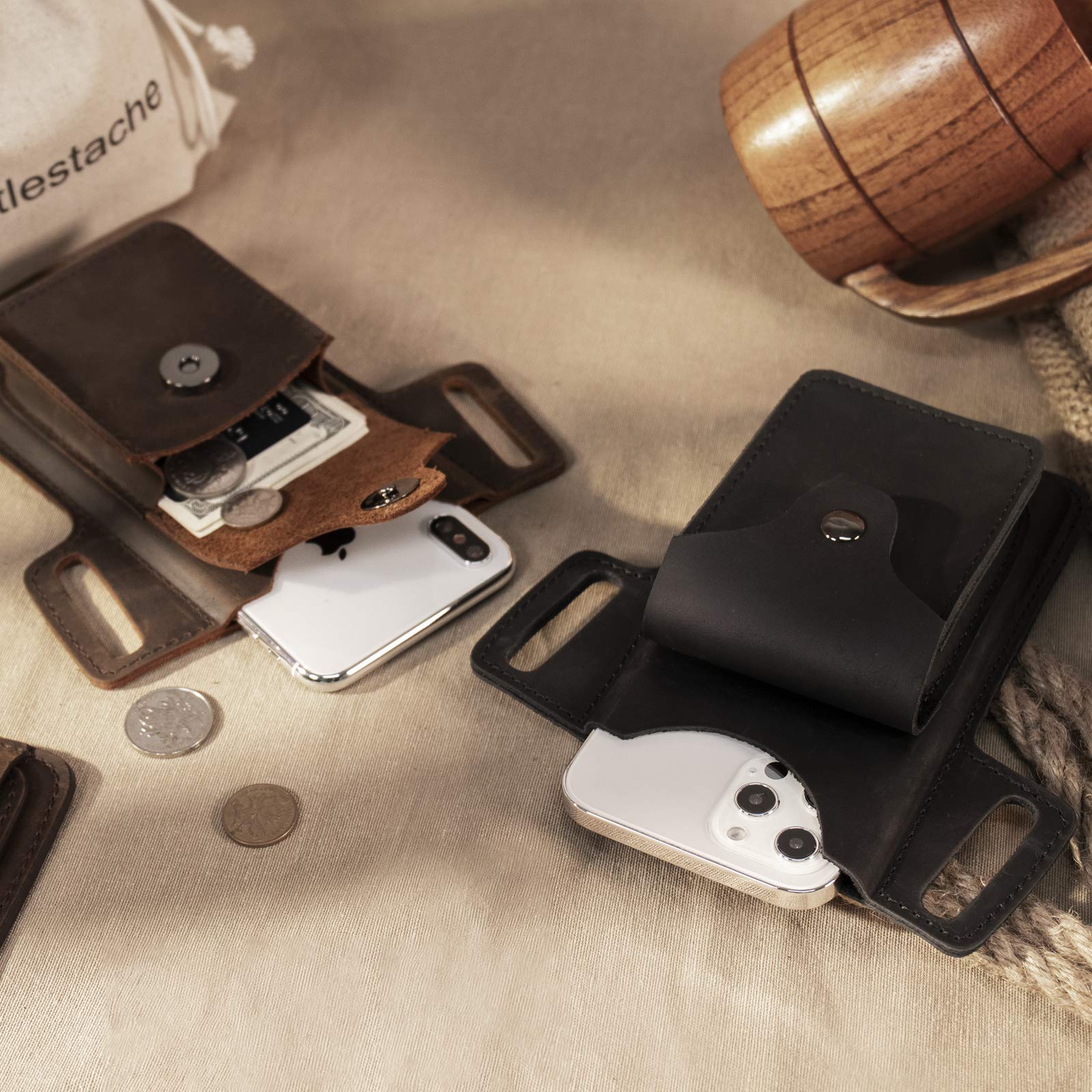 Gentlestache - Custodia in pelle per cellulare, con tasca piccola