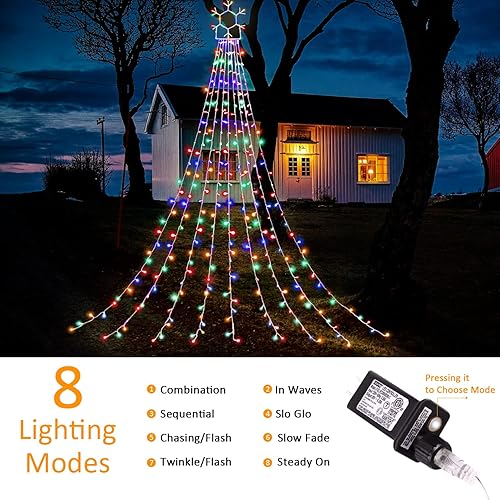 Miniatura 4 de Guirnalda de luces para decoración de Navidad al aire libre, 320 luces LED de 16.4 pies con decoración de copo de nieve, 8 modos de iluminación,