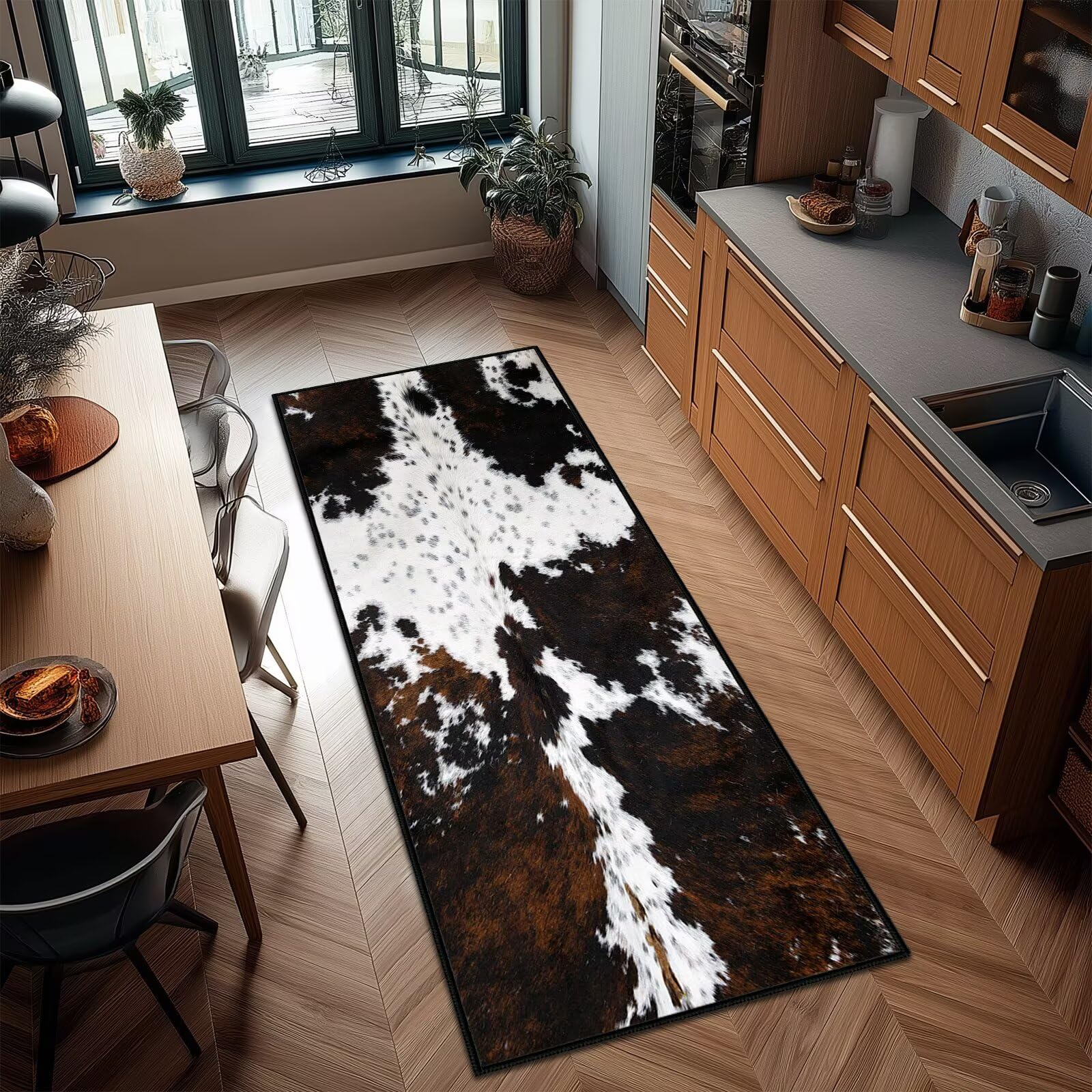 Cow Print Runner Rug 2x6 Western Rugs Cowhide Throw Carpet Washable Kitchen Runners Vintage Hallway Rug Brown Entrance Door Mat Ultra-Thin Non Slip