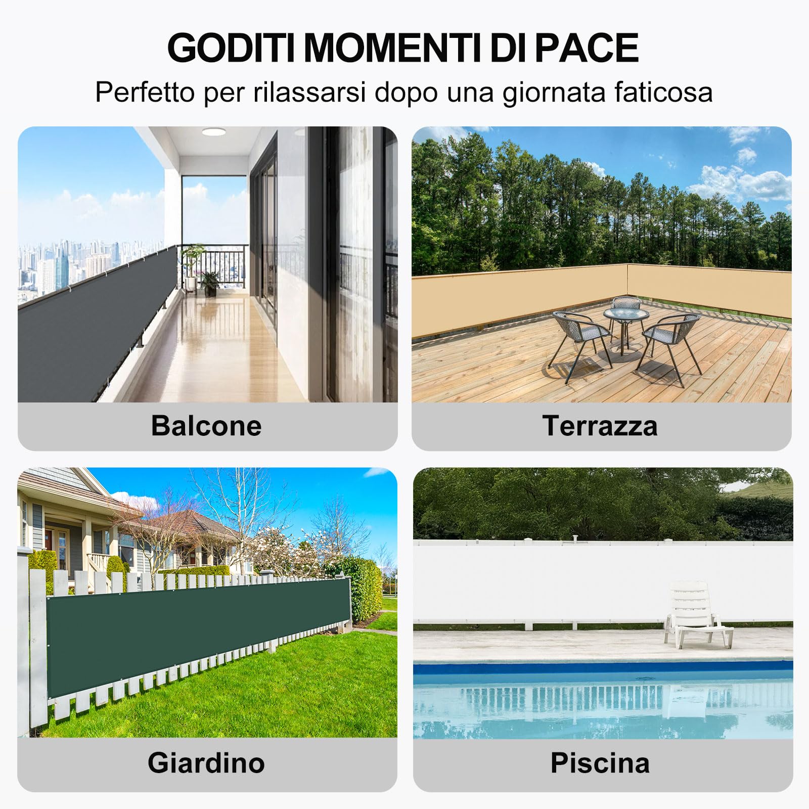 Frangivisto per Balcone 0.9x3m 160g/㎡ PES Telo Protezione Privacy Anti-UV Impermeabile Antracite