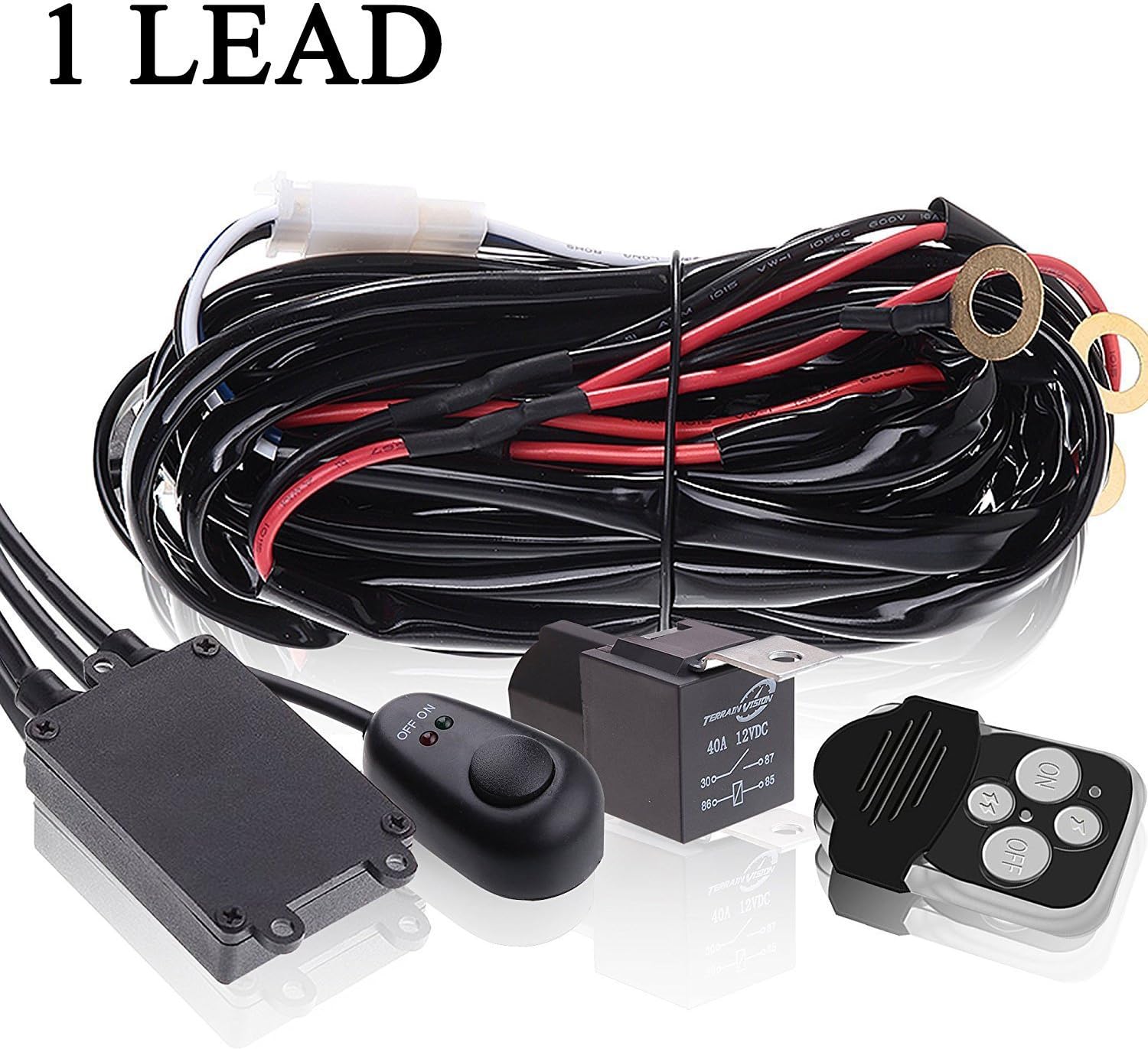 UNI FILTER 2"-54" Offroad Led Work Light Bar Fog Light Heavy Duty Wirless Remote Wiring Harness Kit Fuse Relay On/Off Switch 1 Lead for Tractor Toyota 4 Wheeler Cherokee SUV Jeep Wrangler Jk Kia UTV