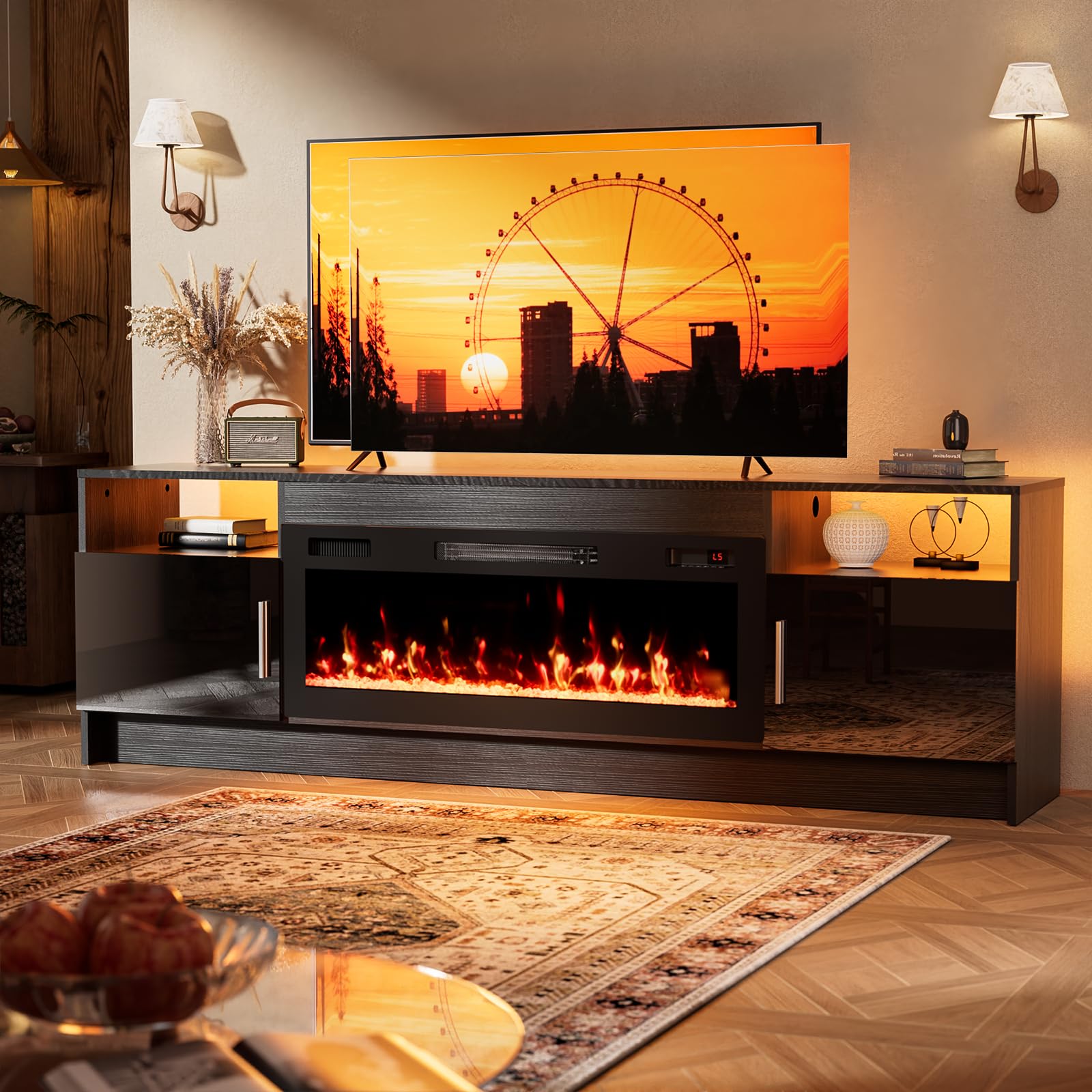 Kucreiheat TV Stand with Fireplace