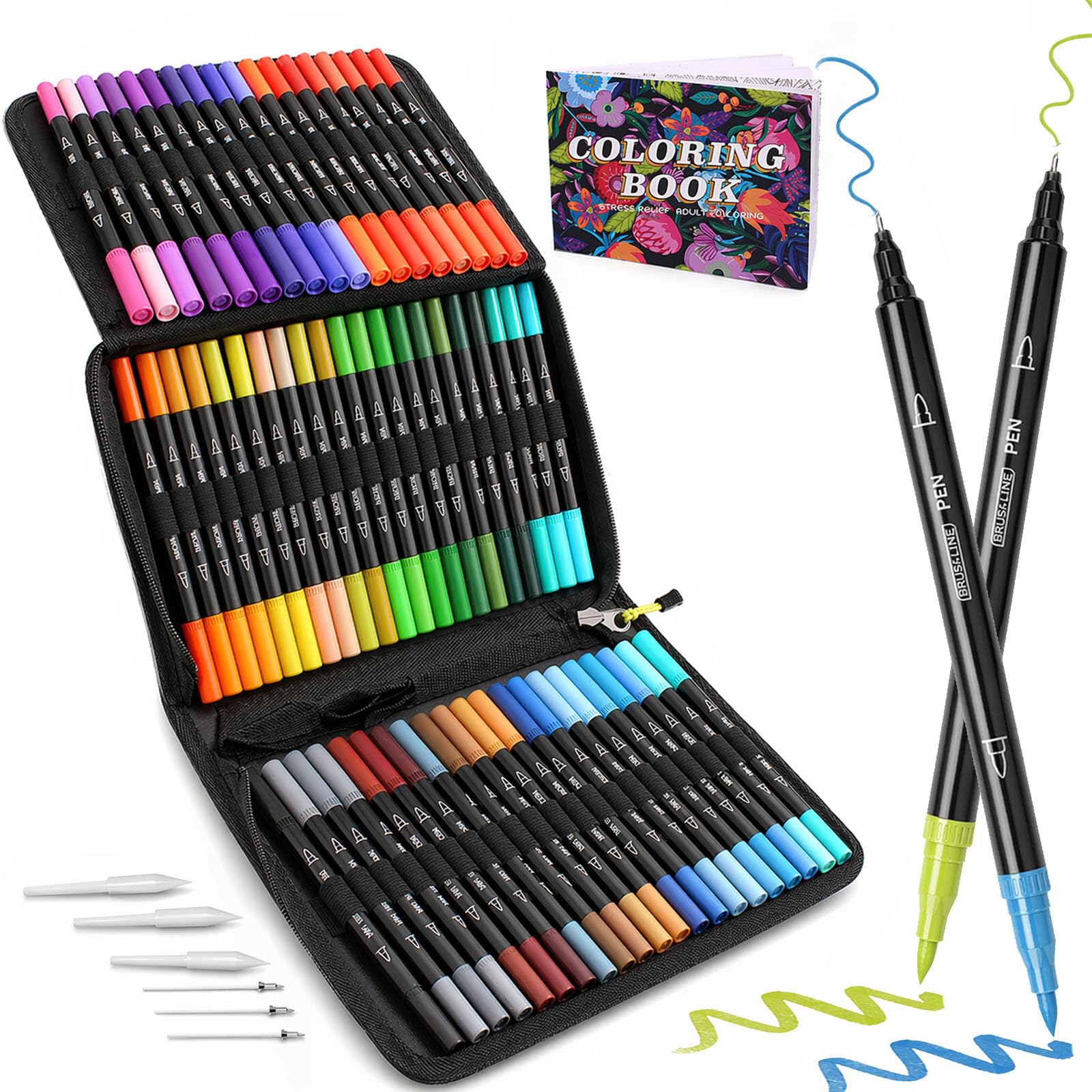 Laconile 72 Rotuladores Lettering,Rotuladores Punta Pincel Lettering Kit para Niñas,Dual Tip Brush Pens Marcadores para Aultos Libros para Colorear Global Recycled Standard Global Recycled Standard Global Recycled Standard