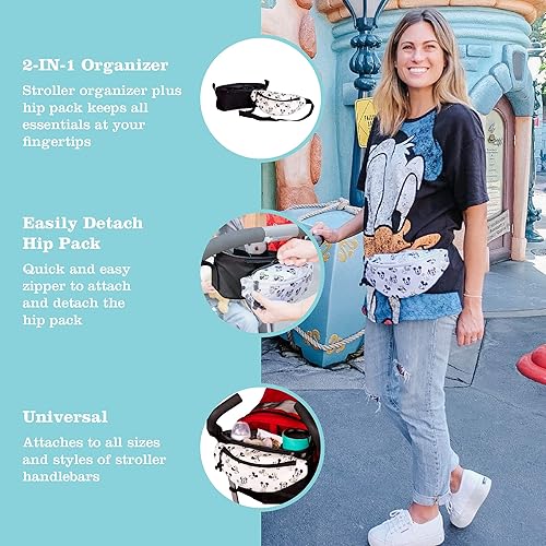 Miniatura 2 de Disney Baby by J.L. Childress - Organizador universal para cochecito con cangurera desmontable, bolsa para cinturón, diseño de Mickey Minnie Marfil