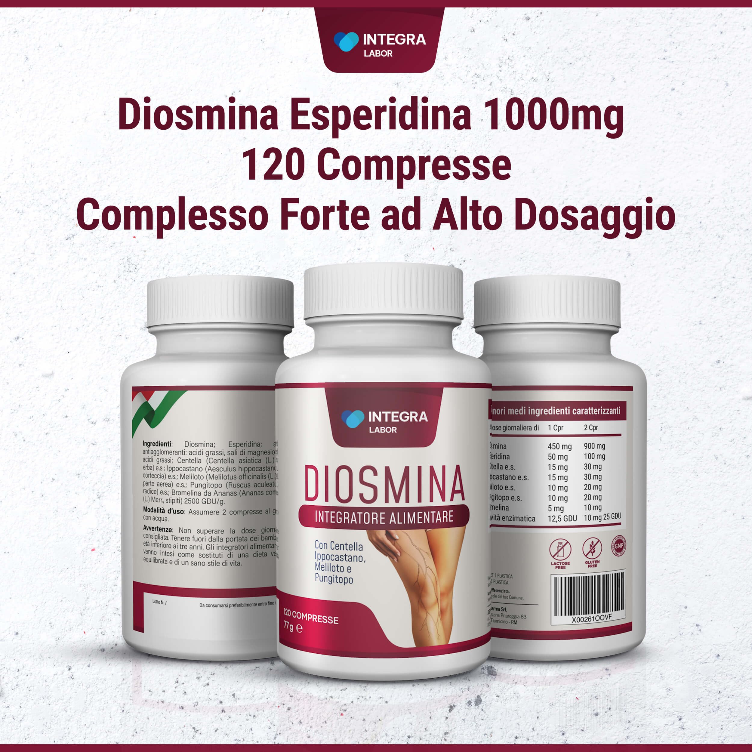DIOSMINA ESPERIDINA [1000mg Dose Giornaliera] 120 CPR - Integratore Vene Varicose e Gambe Pesanti, Capillari Rotti, Circolazione e Microcircolo - Complex Forte ad Alto Dosaggio