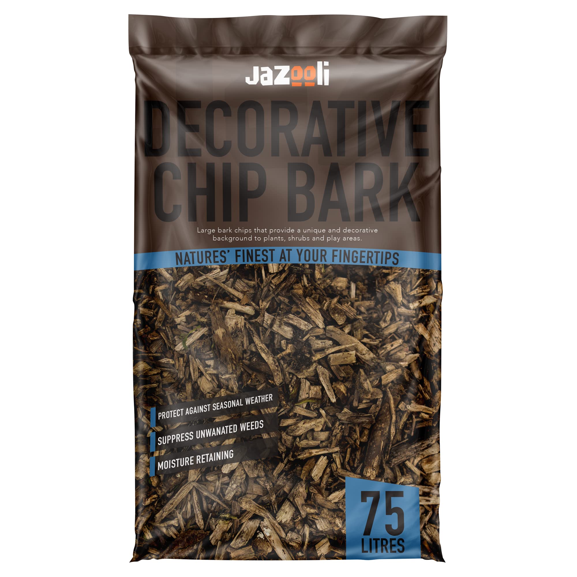 Jazooli 75L Pine Spruce Bark Wood Chippings for Garden - Organic Decorative Bark Chips, Bark Mulch for Garden, Ideal for Pest & Weed Control, Harsh Weather Insulation, Landscaping