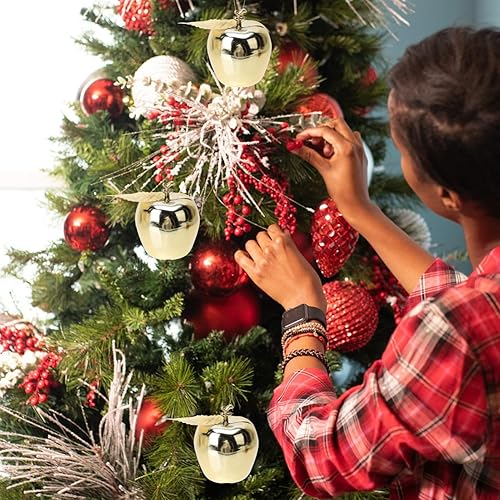 Miniatura 3 de BESTOYARD 24 piezas de manzanas de Navidad colgantes de manzanas rojas de cristal, decoración de vacaciones, decoración con purpurina, decoración