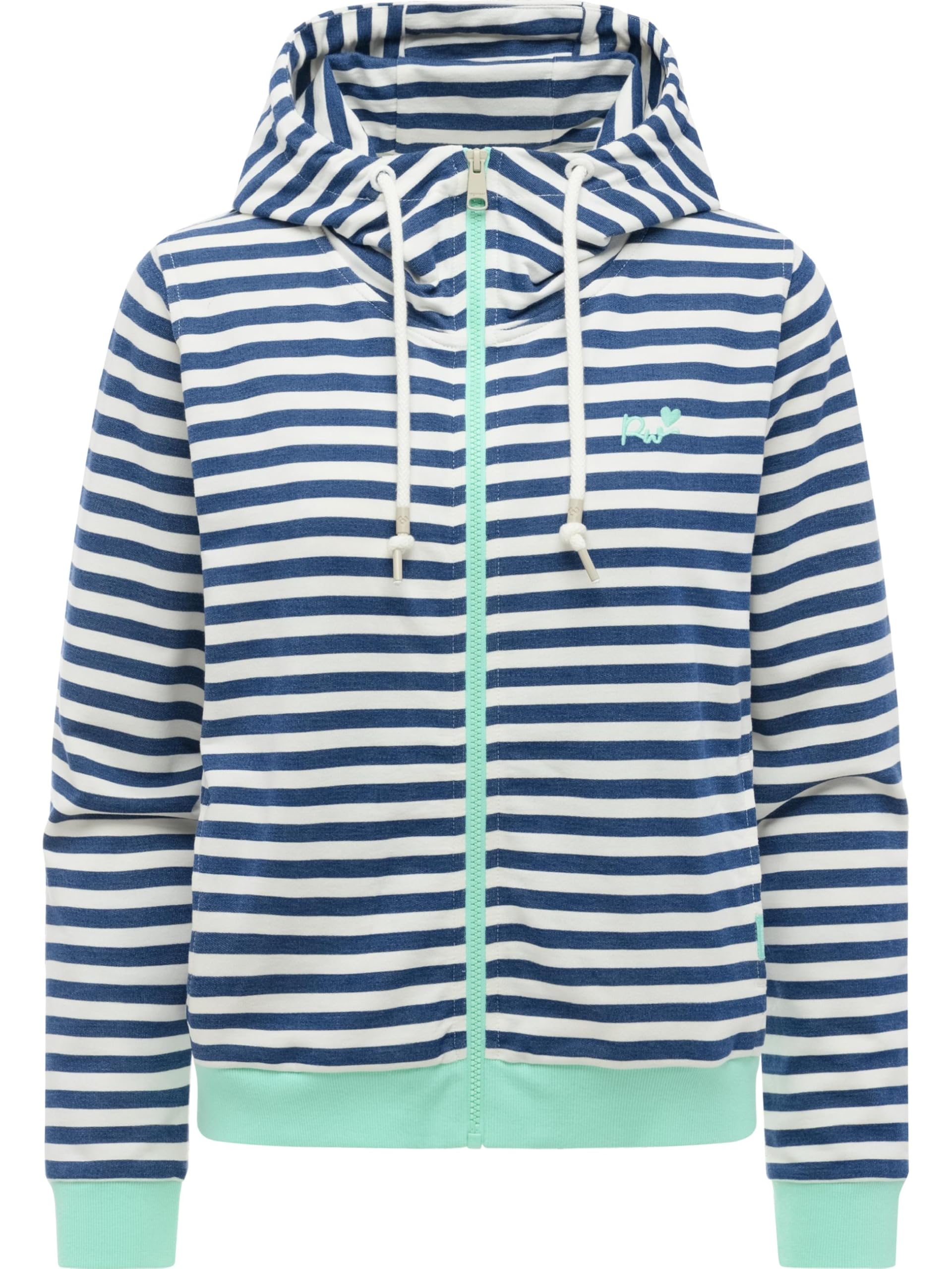 Ragwear Damen Kurze Sweatjacke gestreifter Zipper mit Verstellbarer Kapuze und süßer Stickerei Parya Stripes XS-XXL