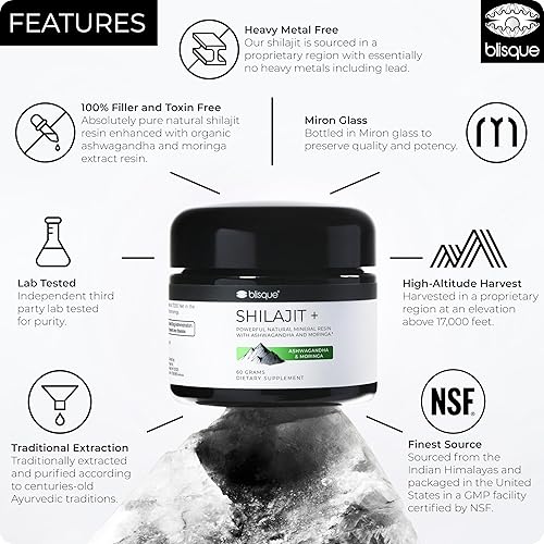 Miniatura 4 de Suplemento de resina Shilajit orgánica pura del Himalaya  con Ashwagandha y Moringa orgánica  Auténtico y natural  Grado dorado A  Contiene ácido