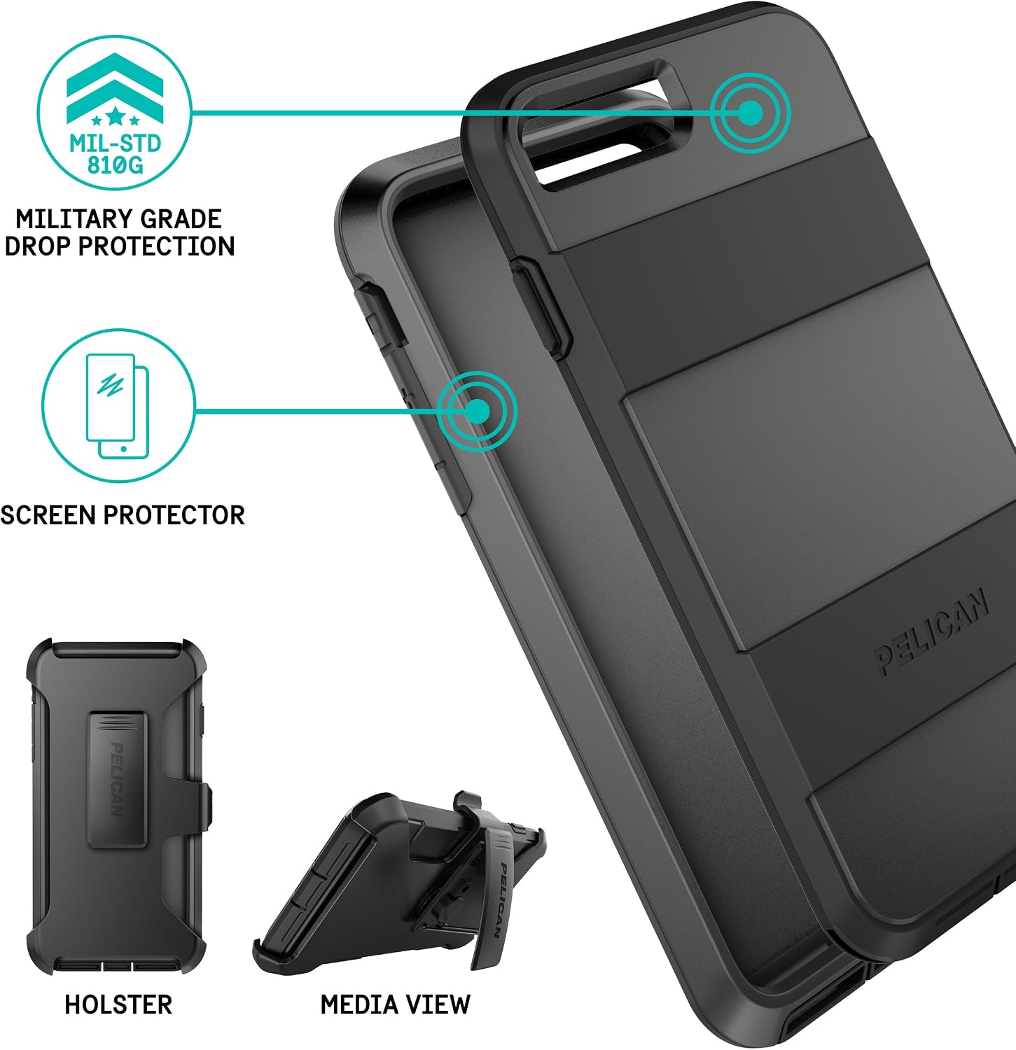 iPhone 8 Plus Case | Pelican Voyager Case - fits iPhone 6s/7/8 Plus (Black)