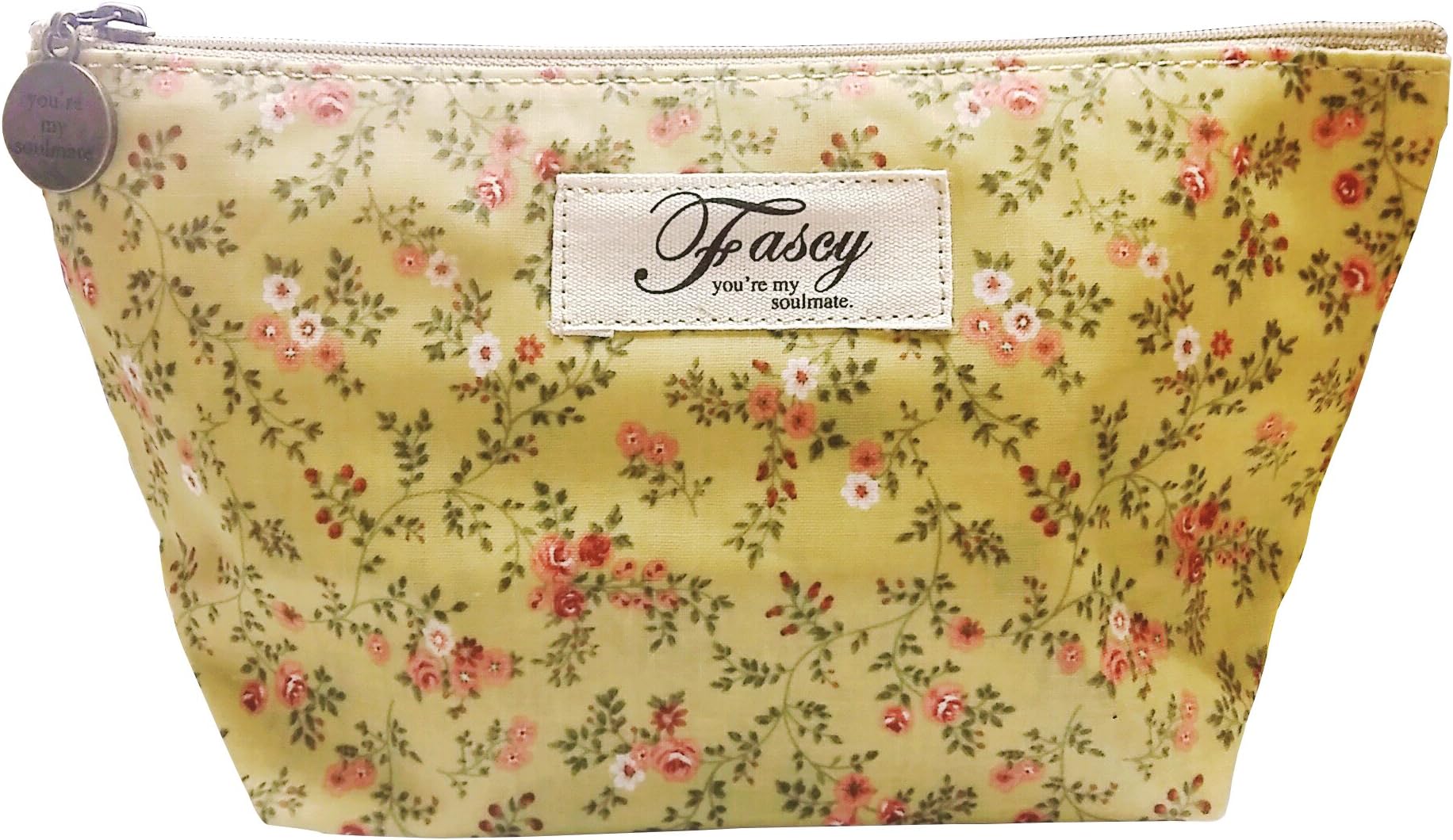 AURORA BAY Floral Cosmetic Pouch Clutch Makeup Bag Waterproof Toiletry Bag, Travel Kit Bag (Khaki)
