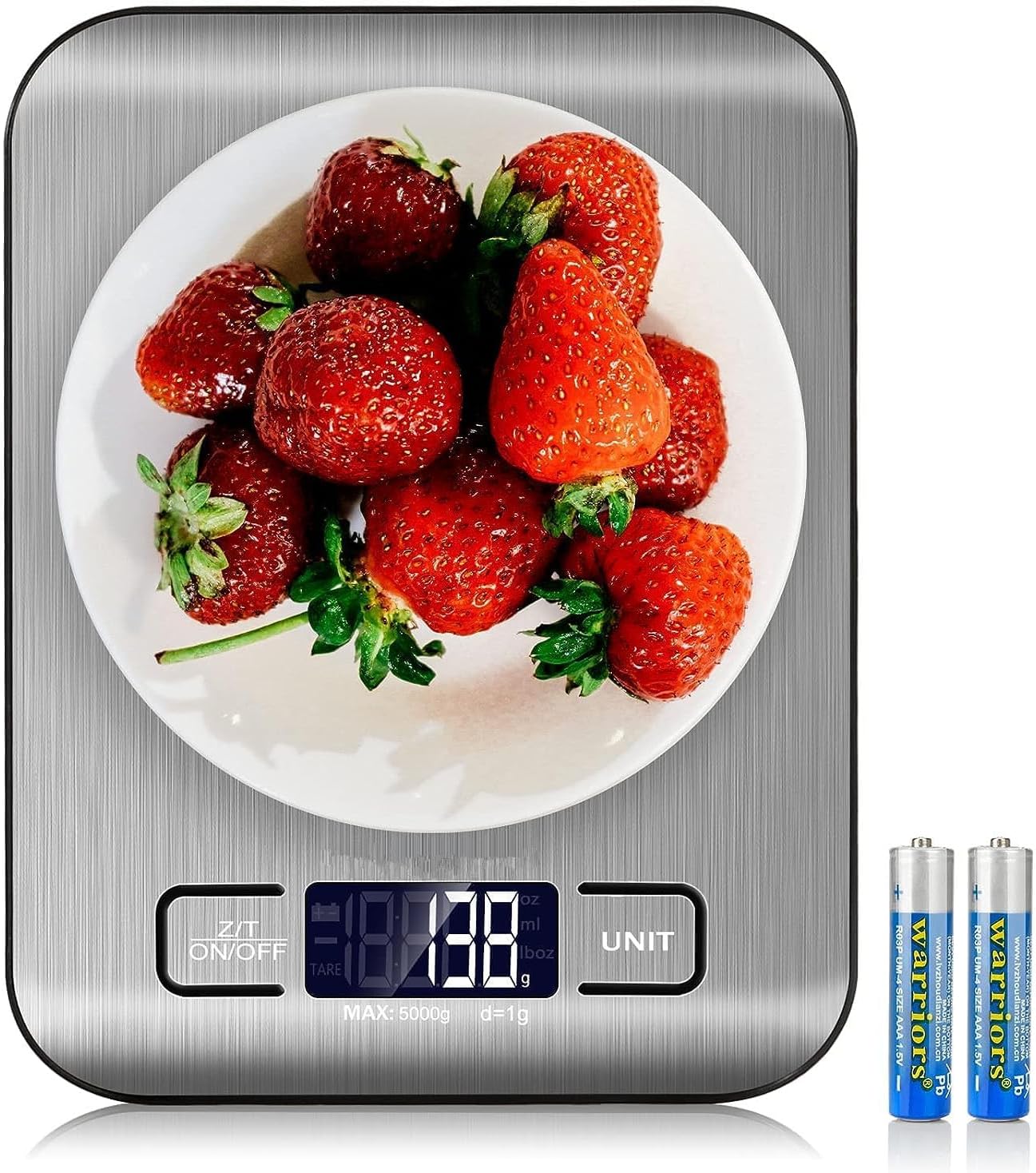 Food Scale, 5kg/11lb Multifunction Digital Kitchen Scale with 1g/0.01oz Precise Graduation - Stainless Steel Platform with Backlit LCD Display Scale for Cooking, Baking and Mails - Silver
