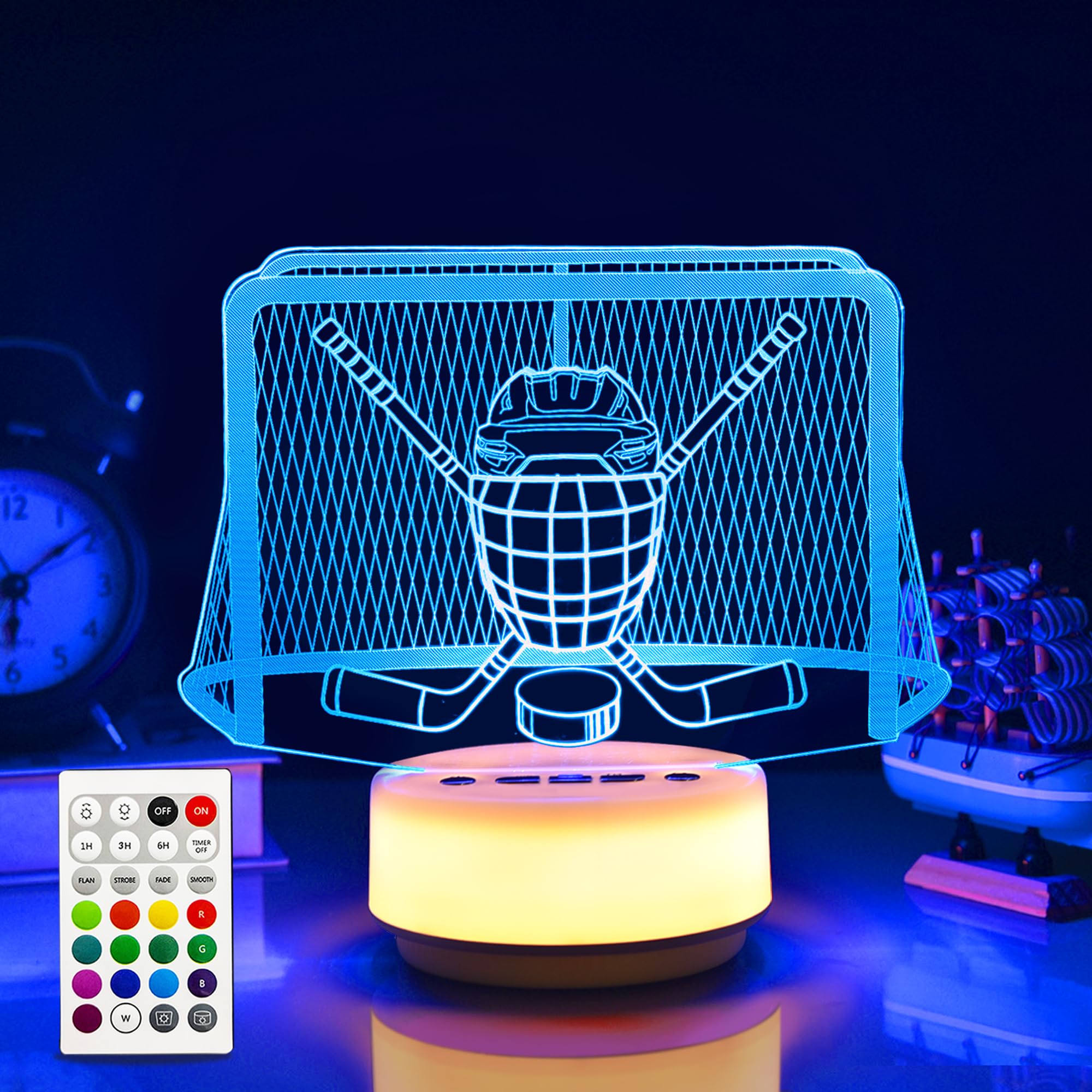 Ice Hockey Gifts Night Light for Kids-Sports Ice Hockeys Decor Bedside Lamp for Ice Hockey Fan, 14 Color with Remote Control / Buttons + Timer + Dim Function, Birthday Holiday Gift for Boys & Girls