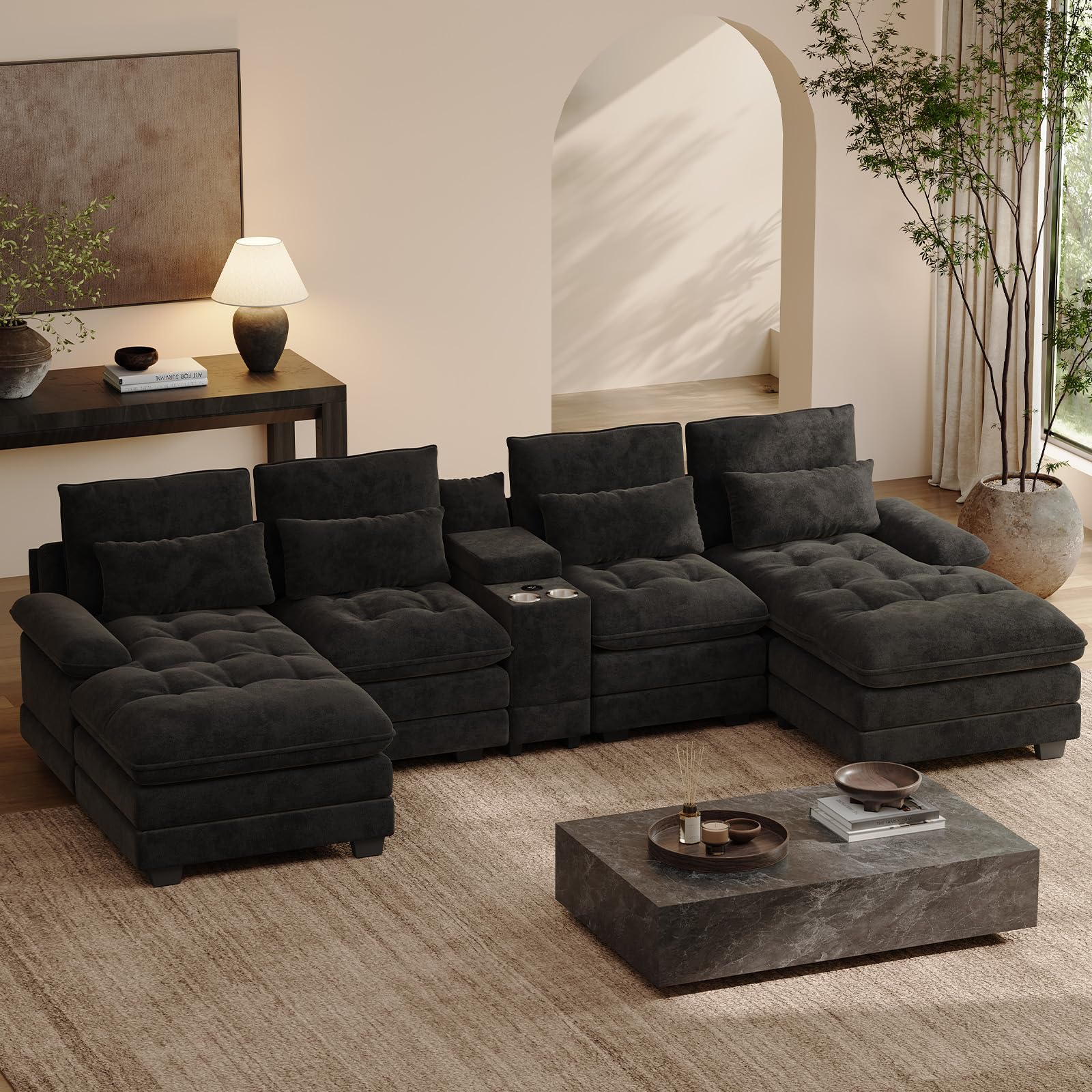 BEQAI 134 U Shaped Modular Black Sectional