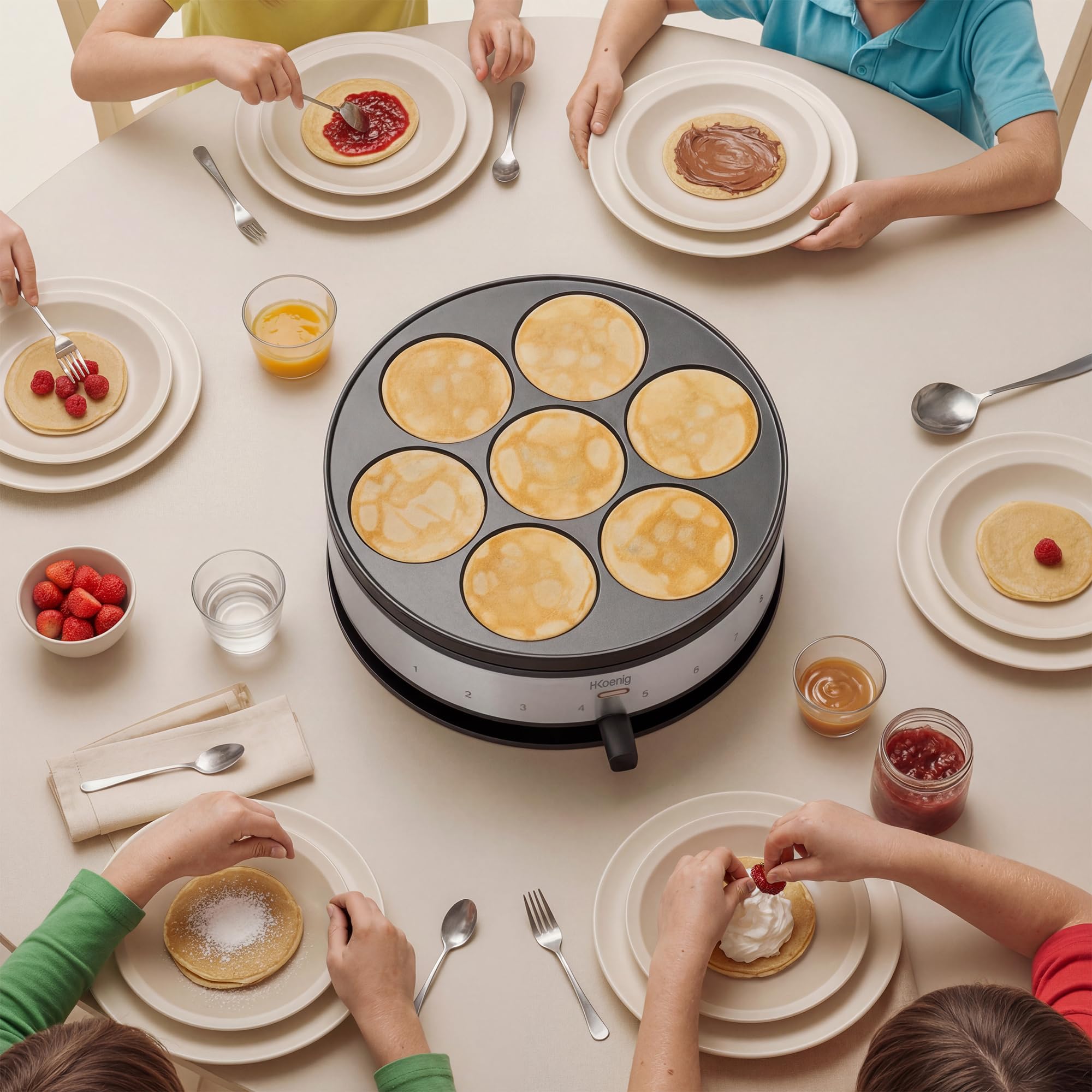 H.Koenig Crêpière électrique KREP56, Appareil à Crêpes 2 en 1 Plaques réversibles, Crêpe Party, Crêpes et Mini crêpes, Thermostat réglable 230°, Plaques de Cuisson Antiadhésives 33 cm et 10cm, 1500W