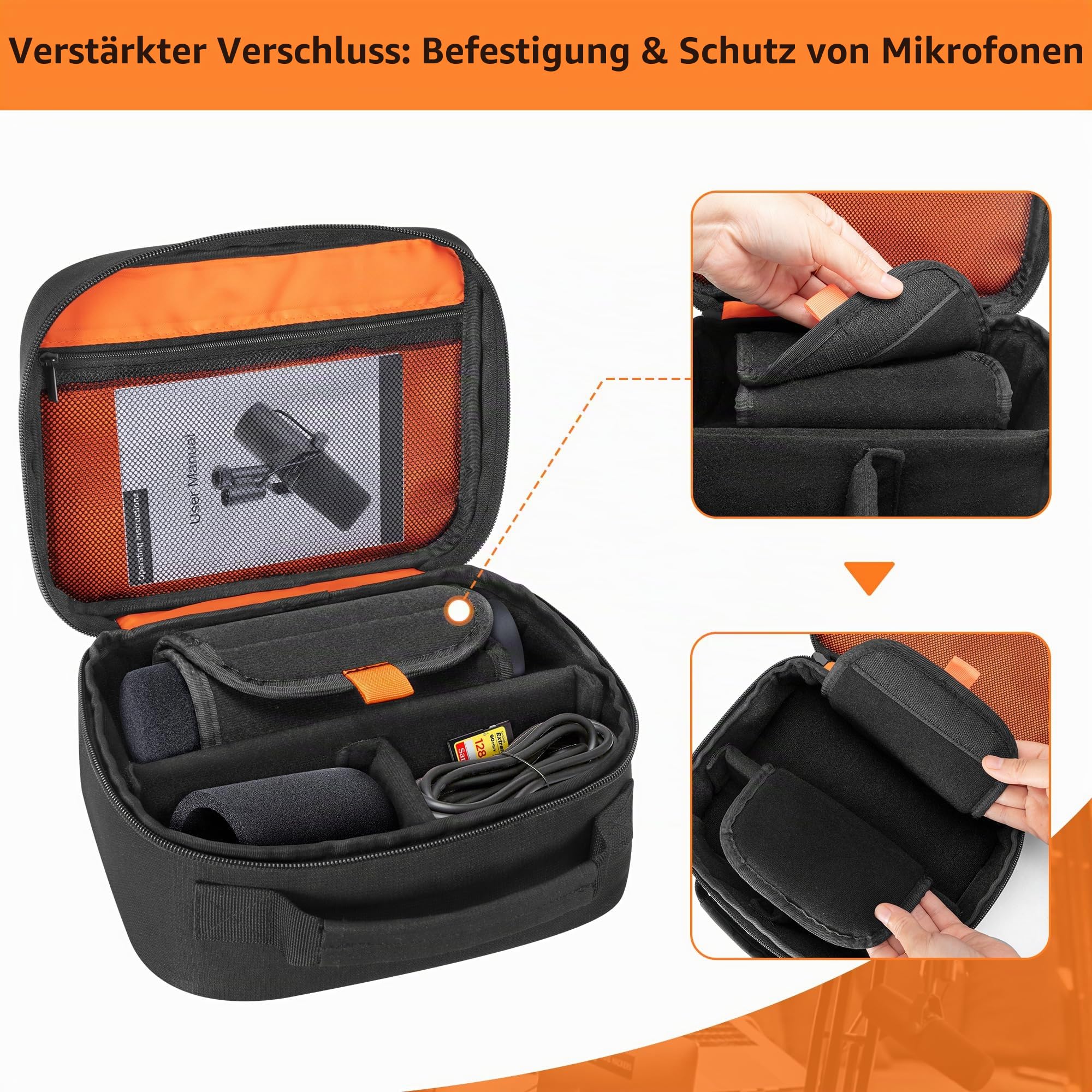 PGmoon Mikrofontasche Kompatibel mit Shure SM7B/MV7/MV7X Dynamisches Gesangsmikrofon, MikrofonAufbewahrungstasche mit Weichem, Gepolstertem Innenfutter, herausnehmbare Fächer