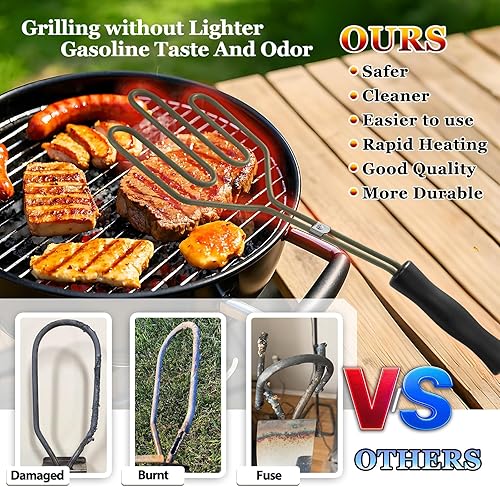 Miniatura 6 de Arrancador de carbón eléctrico de 800 W, encendedor superior para barbacoa, parrilla, chimenea, ahumador, fogatas, carbón, fácil y rápido, bobinas