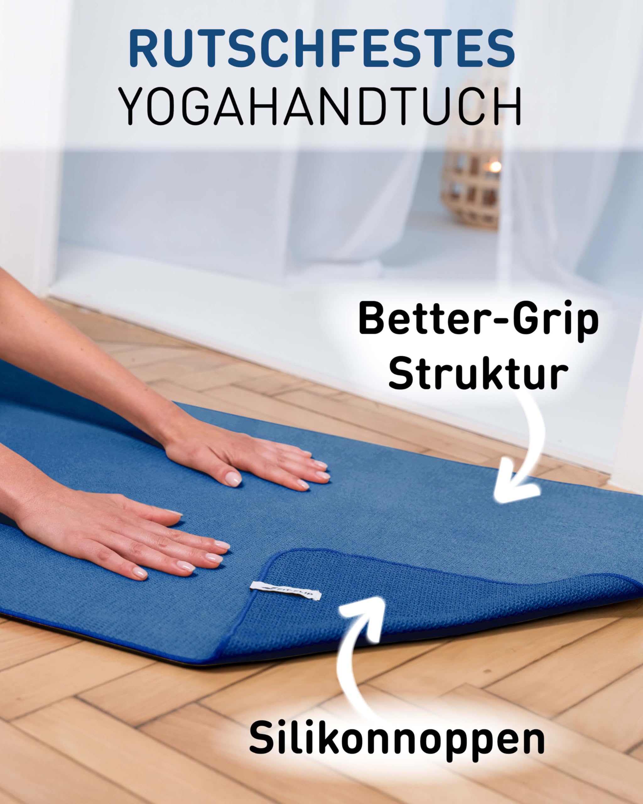 Fit-Flip Yoga Handtuch rutschfest als hygienische Auflage zum Sport | Deepblue, 185x63 cm, Mikrofaser Yogatuch, Yogamatte, für Fitness, Pilates Handtücher, Antirutsch mit Bodenhaftung, Hot Yoga