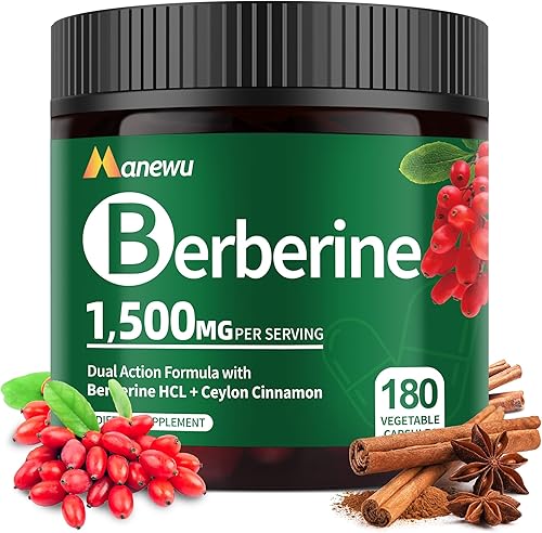 Suplemento de berberina orgánica, 180 unidades de berberina con canela de Ceilán y bergamota cítrica para la salud We*GHT, salud intestinal y apoyo