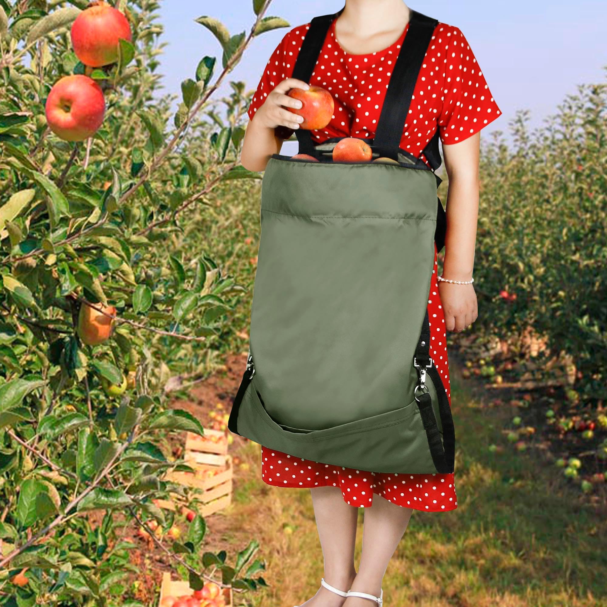 Harvest - Bolsa para recoger frutas, delantal de jardinería, bolsa de almacenamiento de manzana, resistente y ajustable, para cosecha al aire libre, huerto, granja, jardín, Ejercito Verde, Talla única