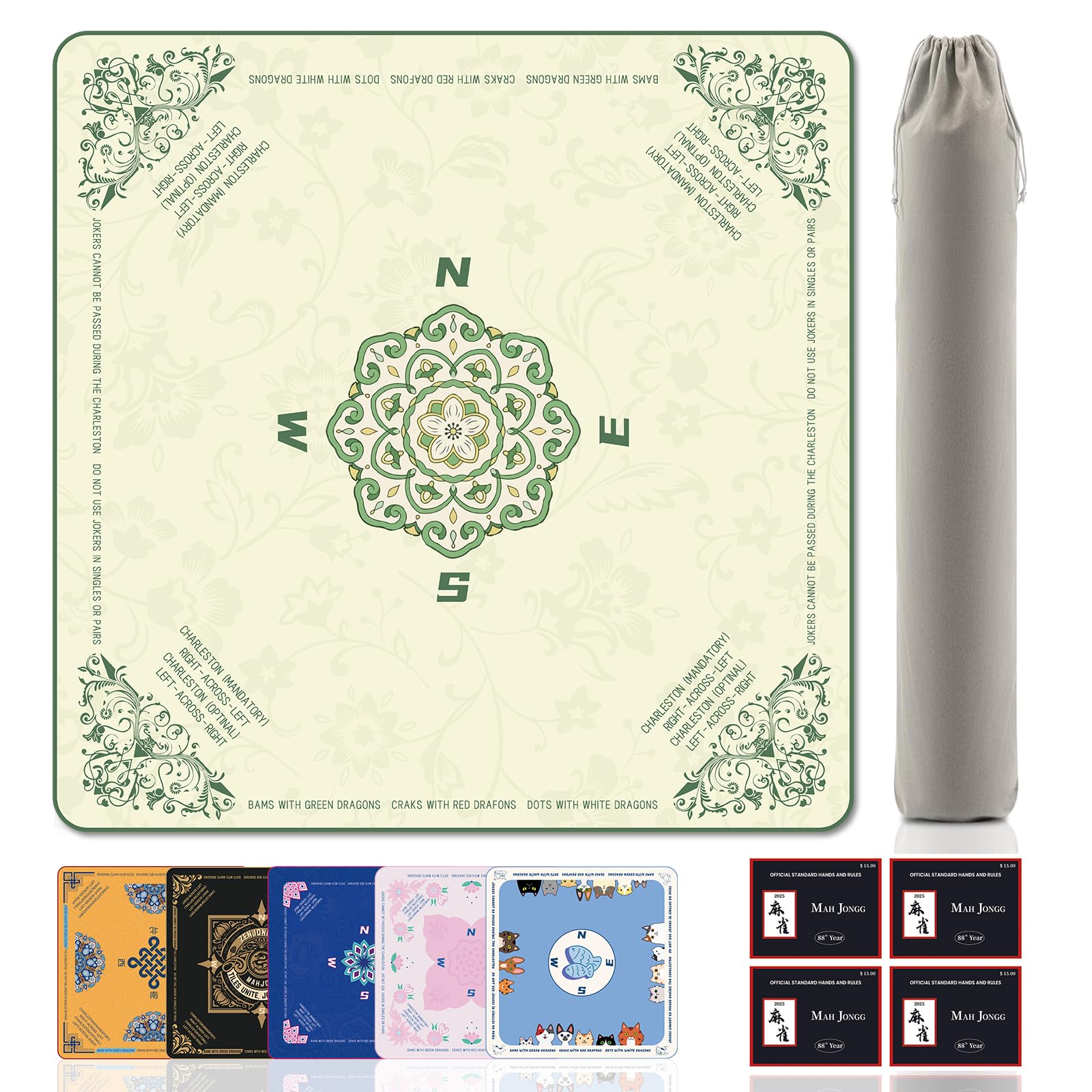 Original Design Mahjong Mat Non-Slip Noise Reduction 32.4x32.4 Inch - Waterproof Gaming Table Mat for Mahjong, Poker, Board Games | Foldable & Durable Polyester(Classic Grace)