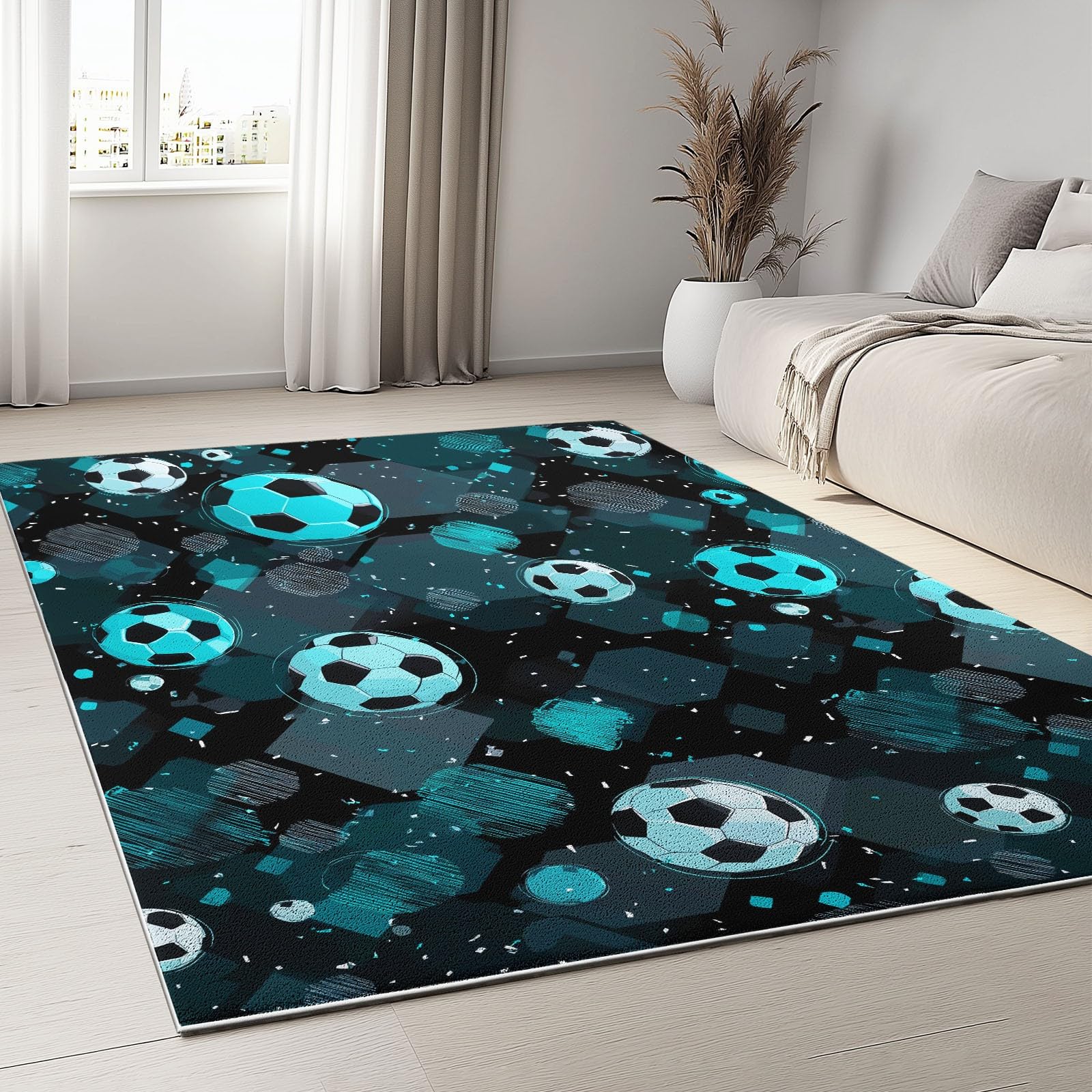 Genérico Alfombra Infantil para Dormitorio, Poliéster XXL Lavable Antideslizante, Fútbol Americano Teal Estrellas Deporte, 160x230cm