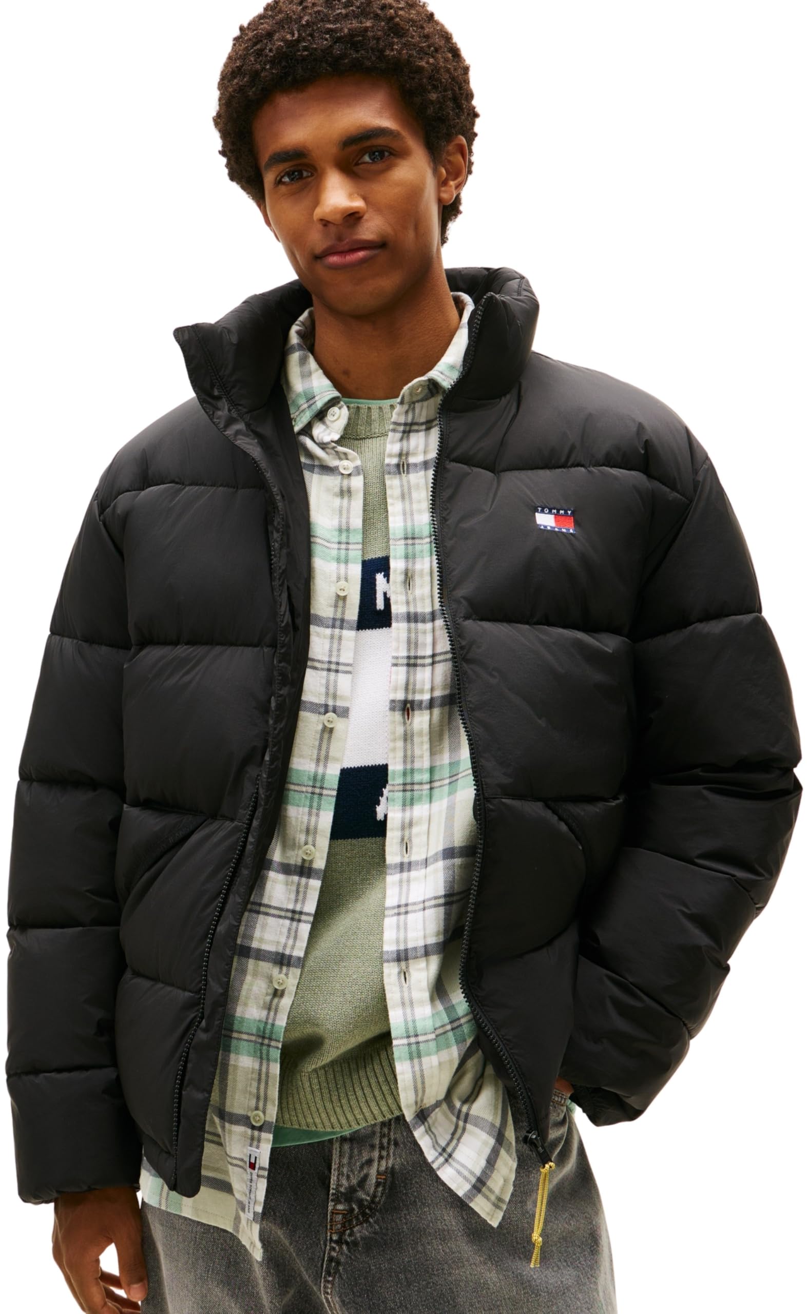 Tommy Jeans Men’s Vail Puffer Jacket with Stand Collar, Black (Black), L